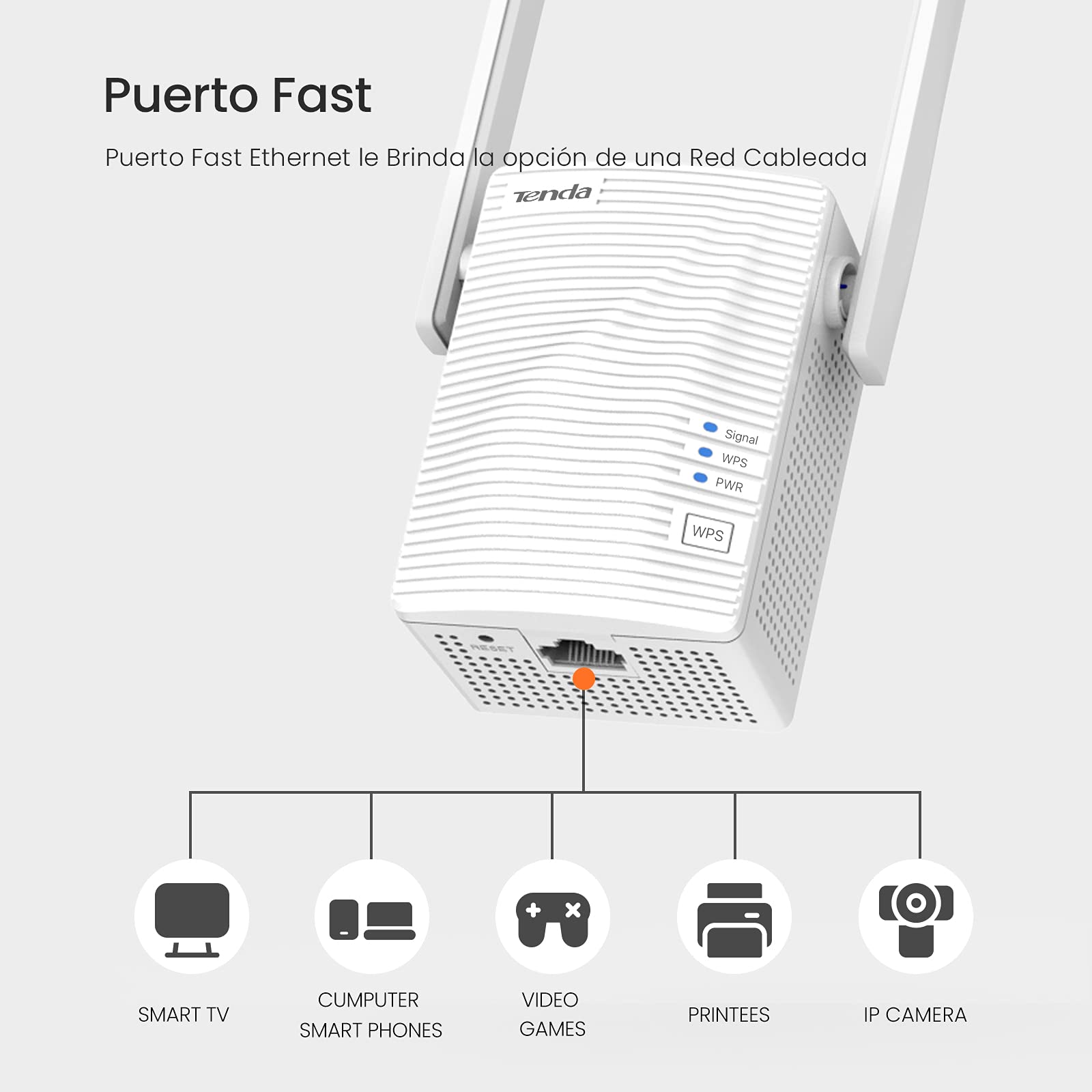 Tenda A15 WLAN Amplifier Repeater (Dual Band 750 Mbit/s 433 Mbps 5 GHz, 300 Mbps 2.4 GHz, 1x LAN Port, WPS, Status LED, 2x Antennas, AP Mode, Compact Design, Plug & Play) White