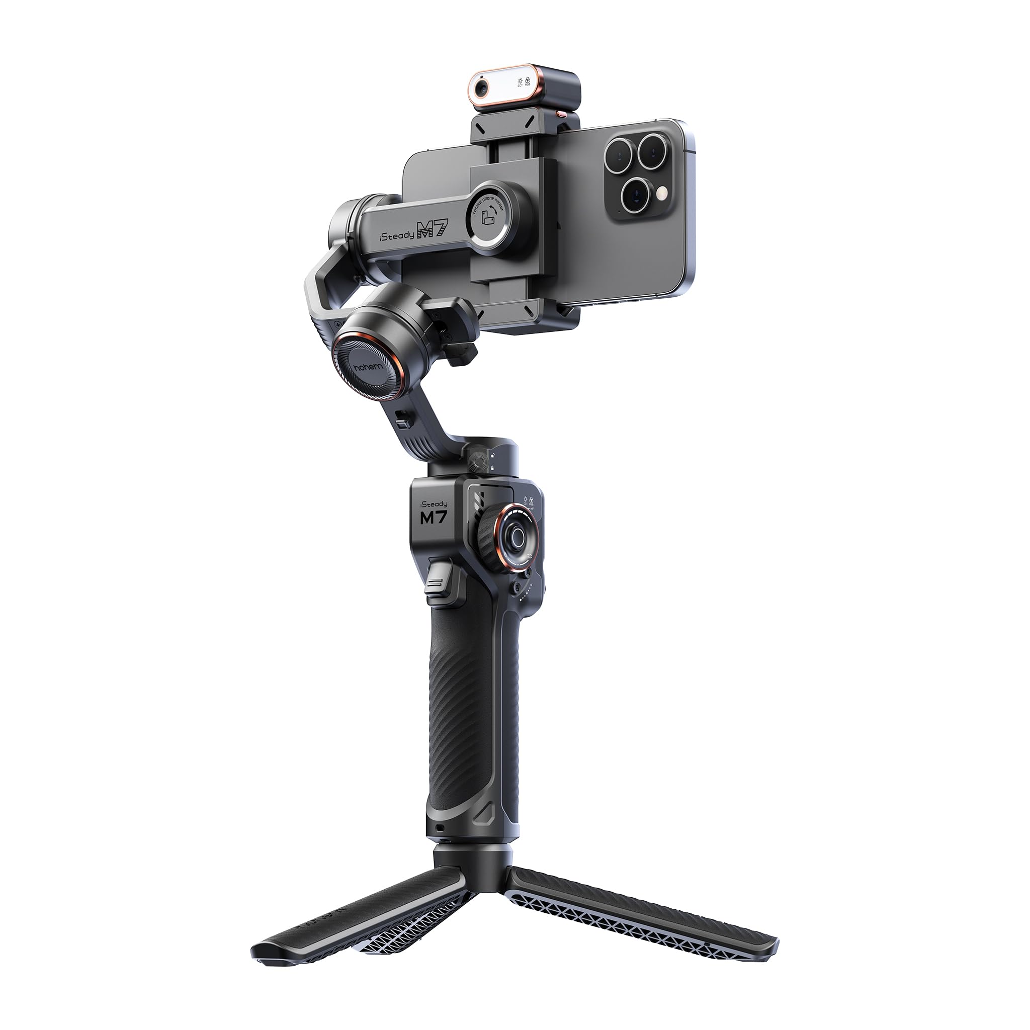 Hohem iSteady M7 Gimbal Stabilizer for Smartphone, 3-Axis Phone Gimbal, Gimbal Stabilizer for iPhone & Android, AI Tracking Sensor with Fill Light, 1.4" Detachable Touchscreen Remote Control