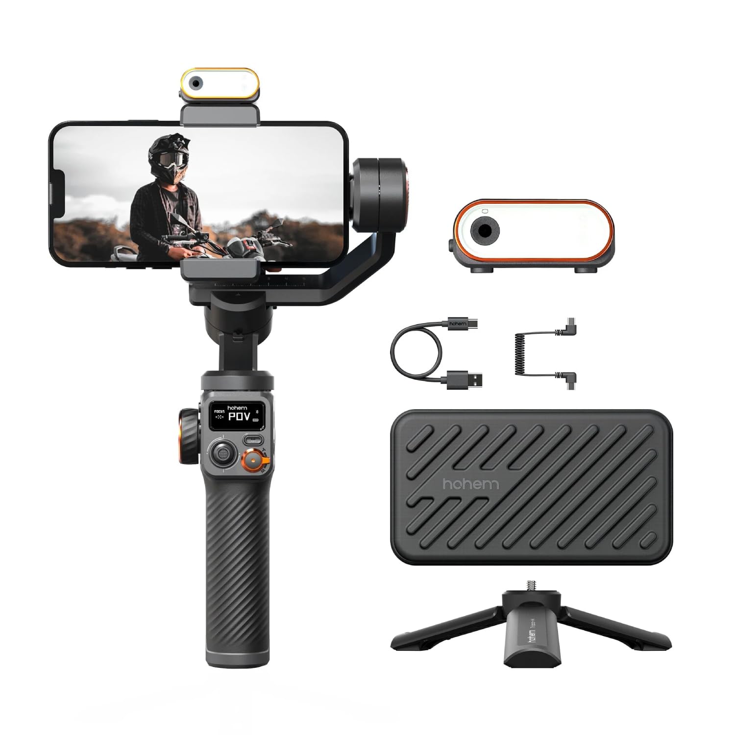 Hohem iSteady M6 Gimbal Stabilizer Kit for Smartphones, 3-Axis with AI Tracking Sensor and Magnetic Fill Light 0.9 Inch and OLED Display Max Load 400g, Gimbal Stabilizers for iPhone and Android