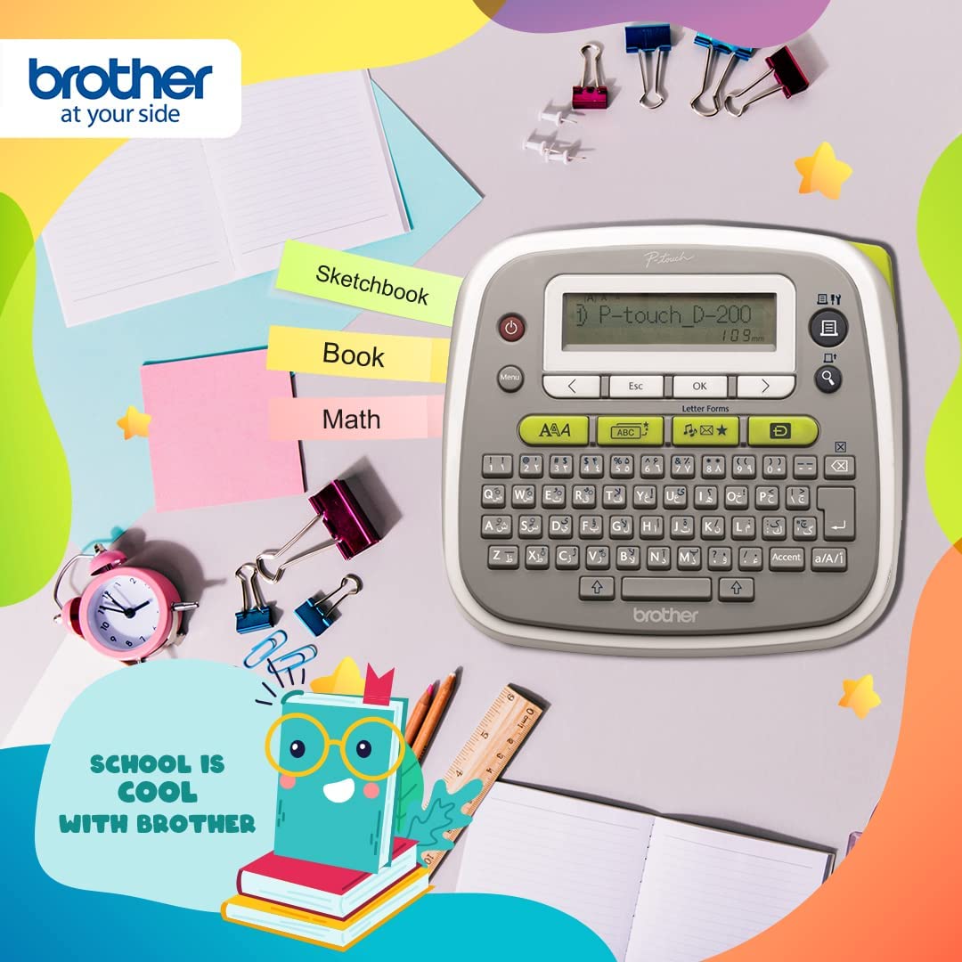 Brother PT-D200AR Label Printer, Portable Maker, English, Arabic & Farsi Keyboard, Up to 12mm