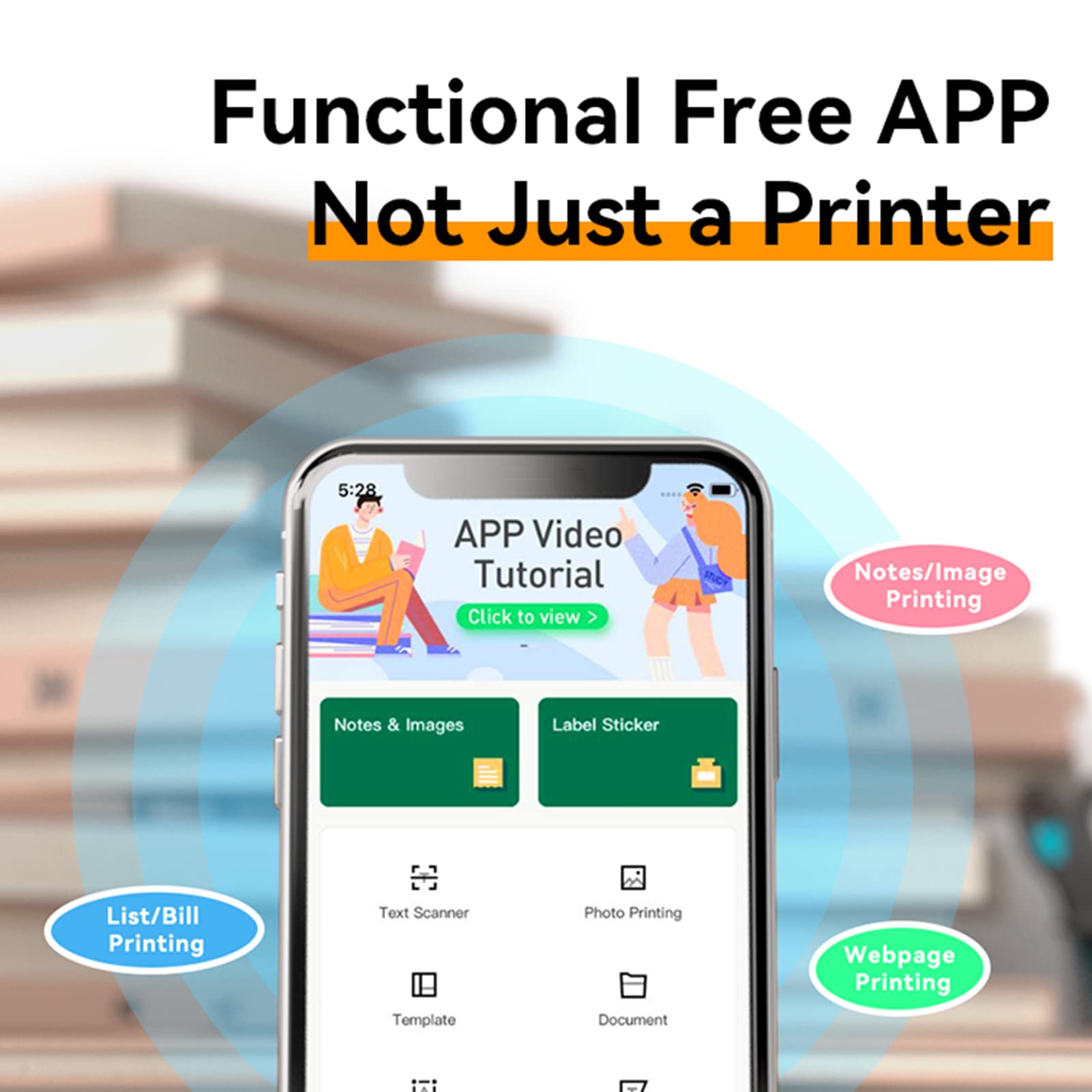 Matipop PeriPage Portable Printer, A4 Wireless Travel Printer, Portable Thermal Printer Compatible with Android iOS, Supports 2 inch/3/4 inch Paper Width