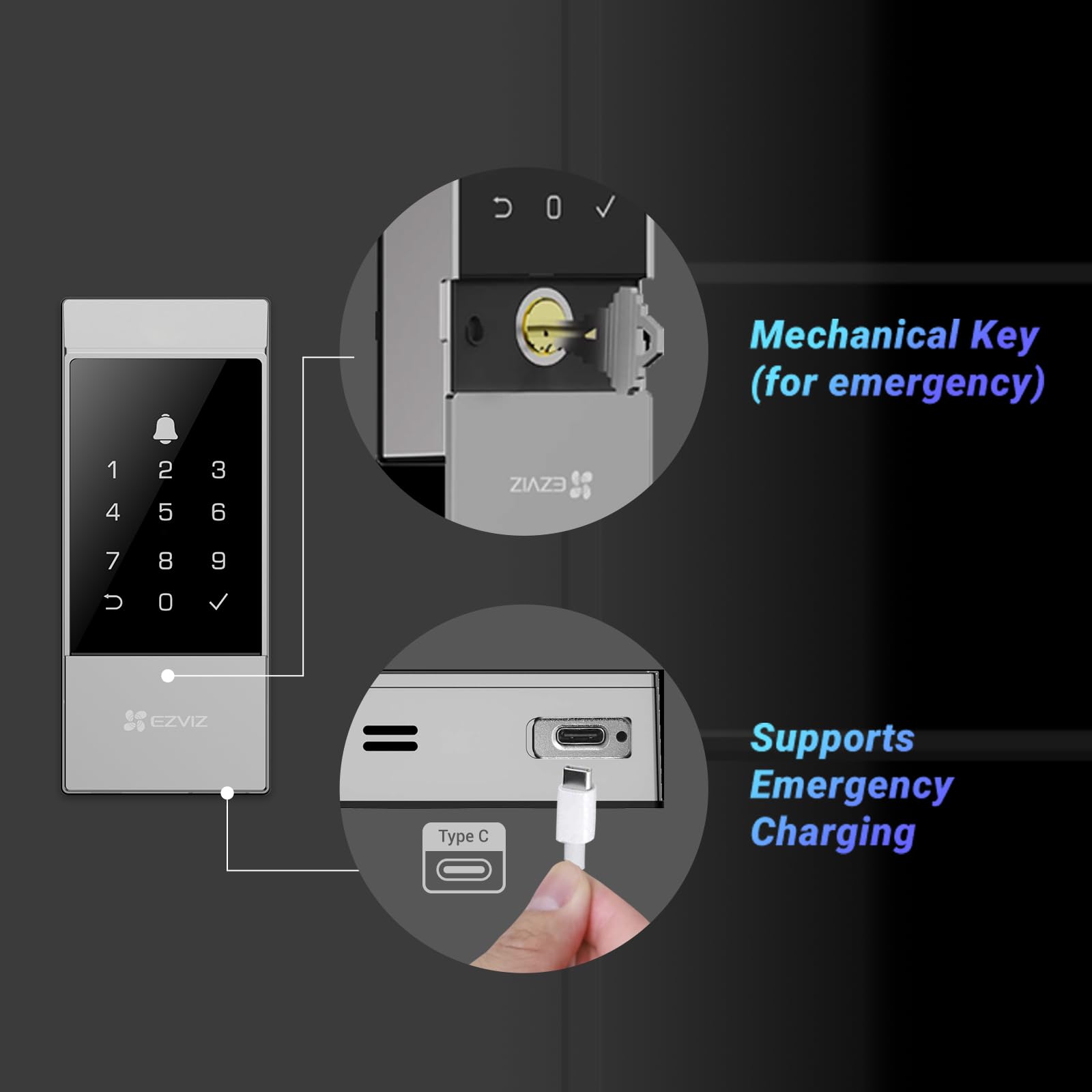 EZVIZ قفل ذكي DL04 - يدعم البلوتوث والواي فاي، دخول بدون مفتاح متعدد الطرق، جهاز تحكم عن بعد، تنبيهات مضادة للعبث، سهل التركيب - مثالي للامان المنزلي (DL04)