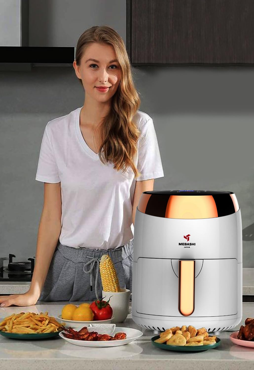 MEBASHI Air Fryer with Digital Touch Screen, 1400W 3.5L Capacity, Timer and Temprature Control, 10 Pre-Set Cooking Programs (ME-AF988) (Black)