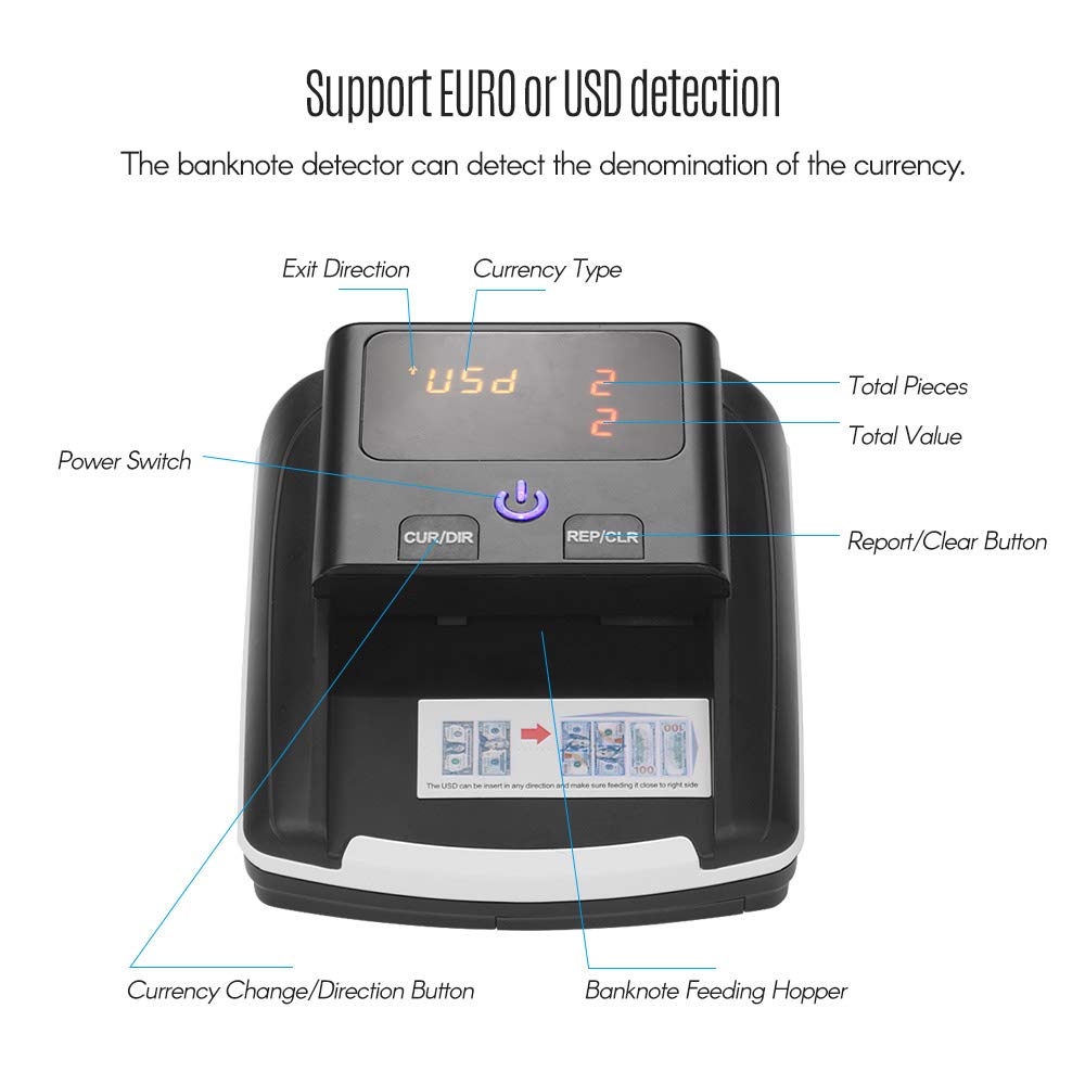 Portable Bill Detector Denomination Value Counter
