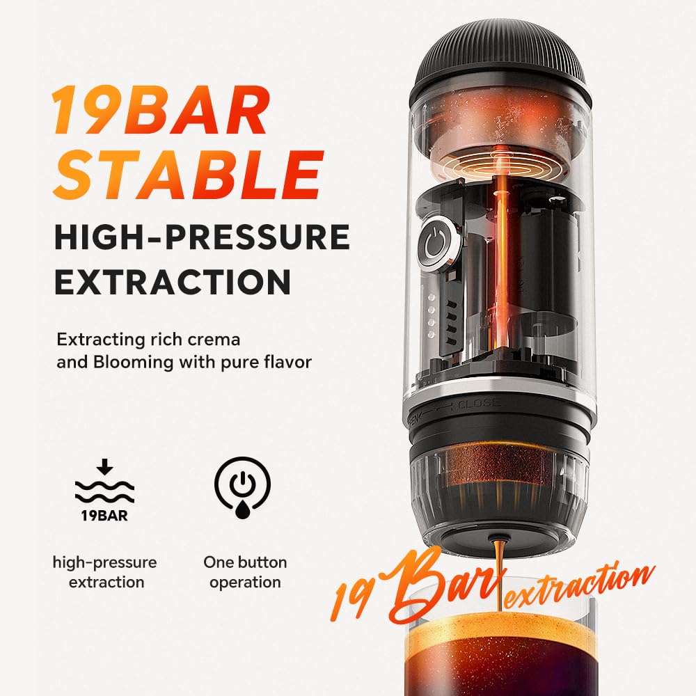 i Cafilas Portable Coffee Maker Travel Espresso Machine 120W, 19 Bar Pressure 7500mAh Rechargeable Battery Version Portable On the Go for Camping, Driving, Home and Office Travelling