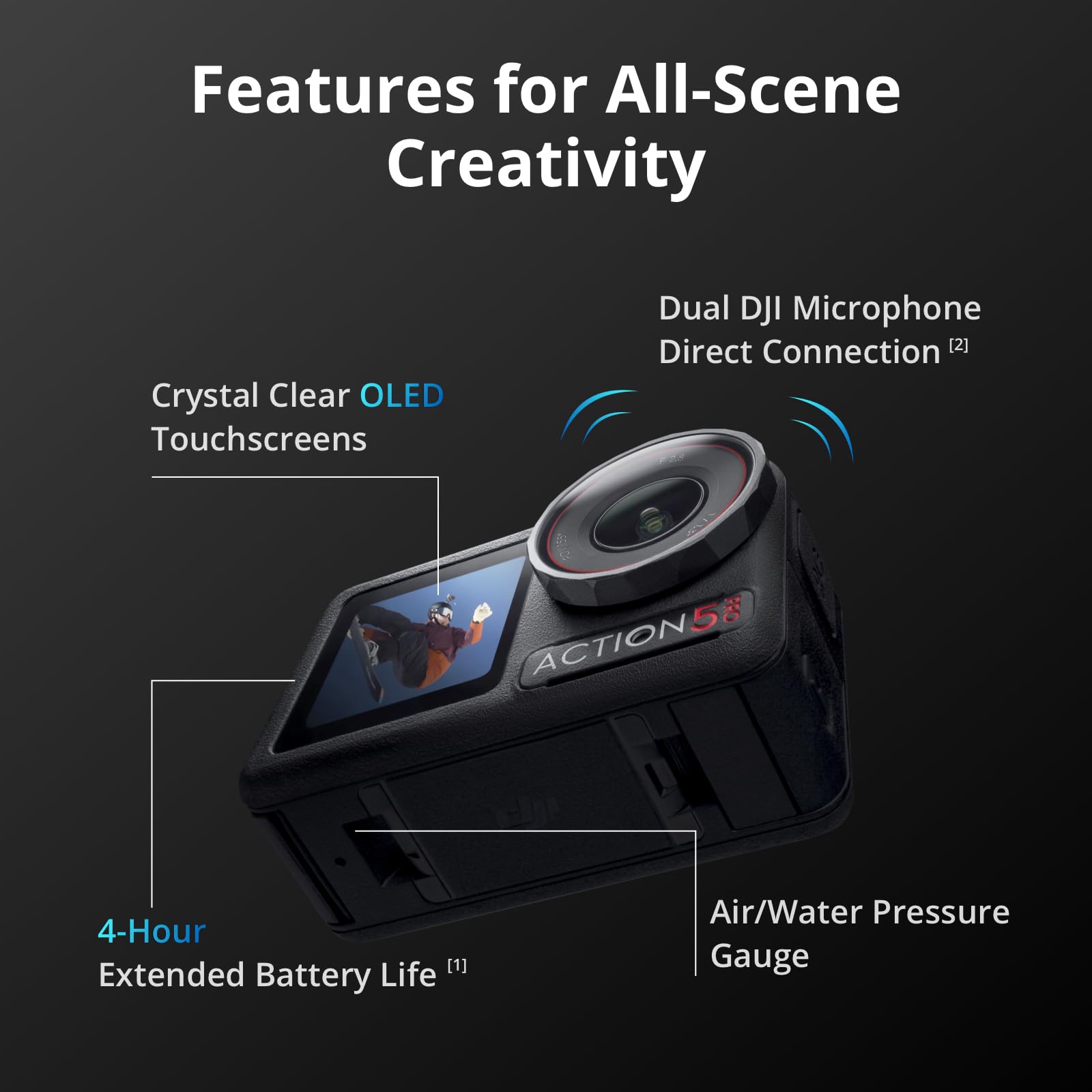 DJI كاميرا اكشن 5 برو ادفنتشر كومبو من اوسمو، كاميرا اكشن 4K مع مستشعر 1/1.3 انش، عمر بطارية ممتد 12 ساعة مع 3 بطاريات، تثبيت، شاشات لمس OLED مزدوجة، كاميرا اكشن صغيرة للسفر ومدونات الفيديو