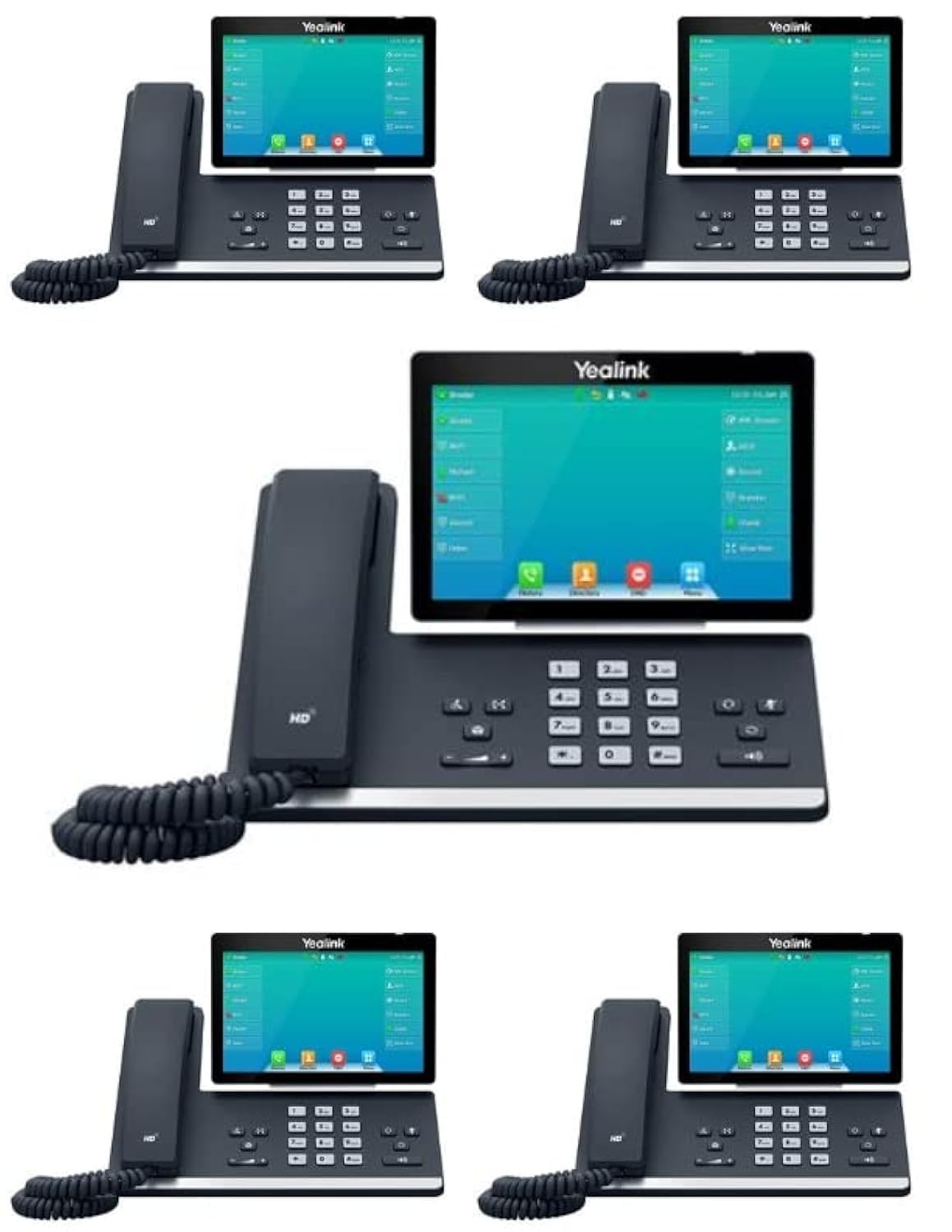 Yealink SIP-T57W IP Phone [5 Pack] 16 VoIP Accounts with 7 Inch Adjustable Color Touchscreen, USB 2.0, WiFi 802.11ac, Dual-Port Gigabit Ethernet, 802.3af PoE, Power Adapter Not Included
