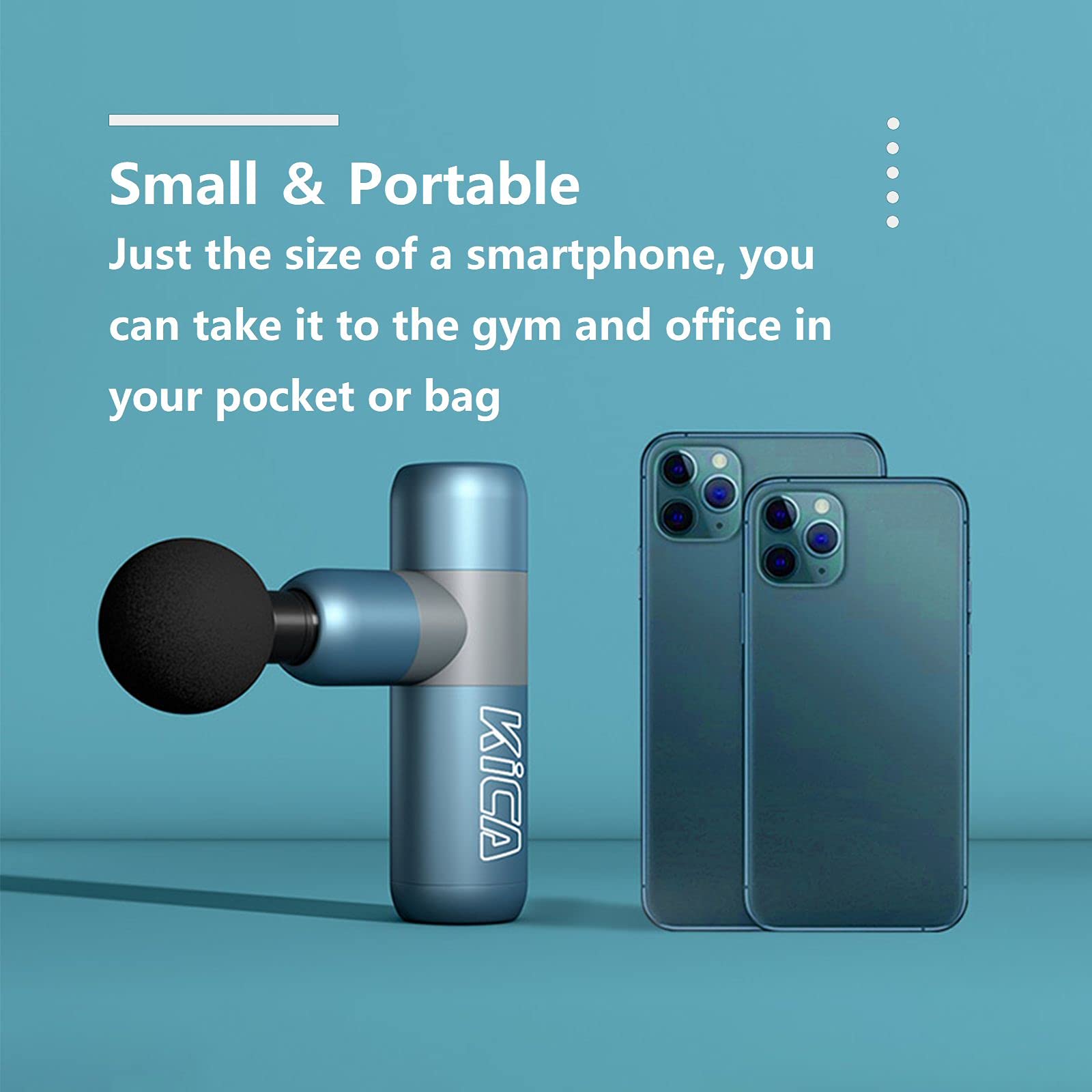 Kica K2 Portable Mini Massage Gun - Deep Tissue Electric Percussion Massager for Pain Relief and Muscle Recovery - Metal Solid Grip, Fascial Relax, Deep Massage Therapy Mode - Blue