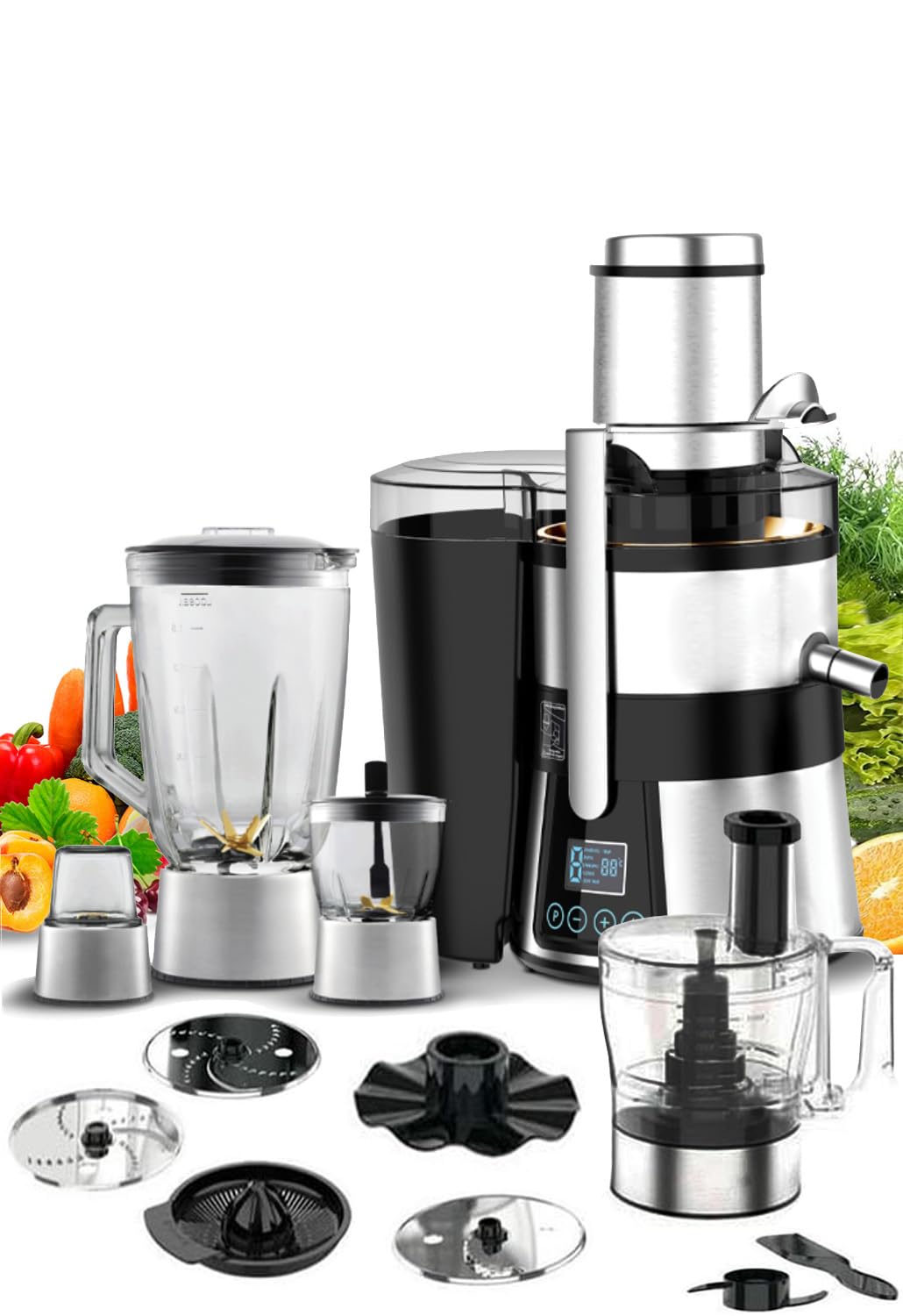 MEBASHI 11-in-1 Digital Juicer & Blender, 1.5 L,(800W) Black Steel (ME-JB2010SS)