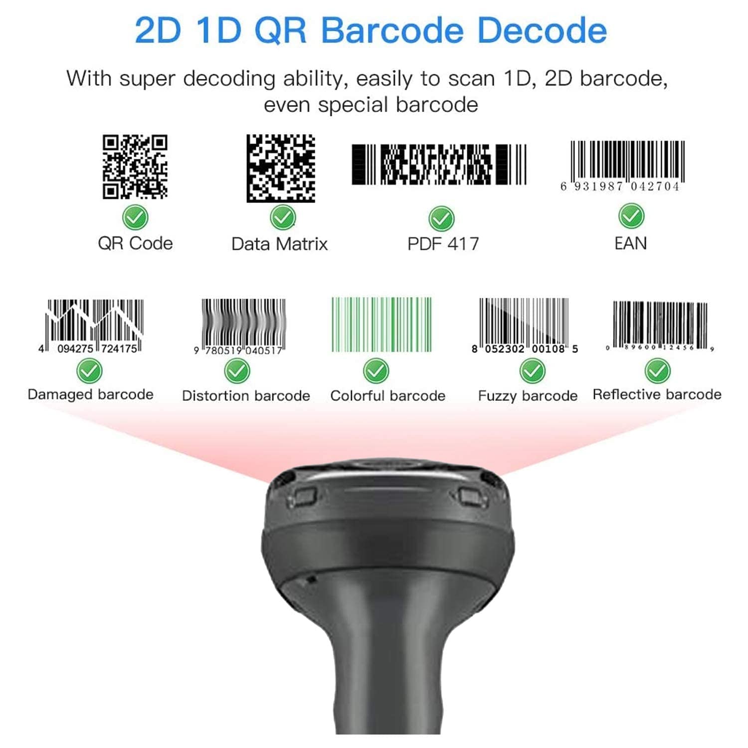 Zebra DS4608-SR Wired Handheld Barcode Scanner 1D 2D with USB Port, Wired Screen Code Reader QR Imaging for POS System - JTTANDS