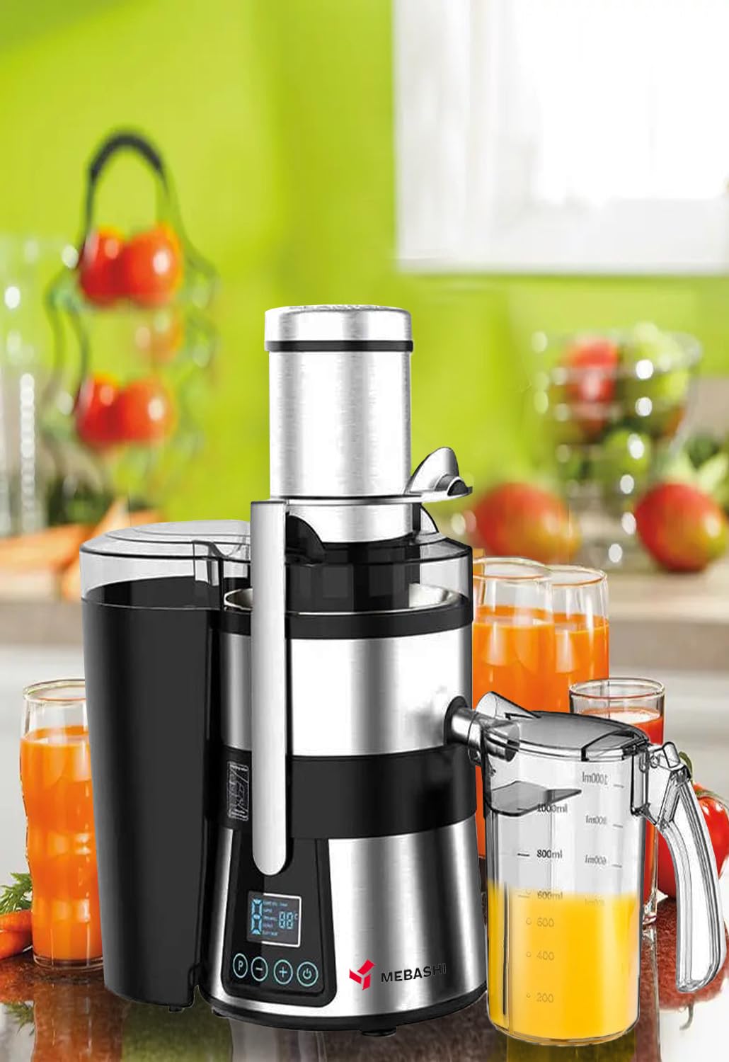 MEBASHI 11-in-1 Digital Juicer & Blender, 1.5 L,(800W) Black Steel (ME-JB2010SS)