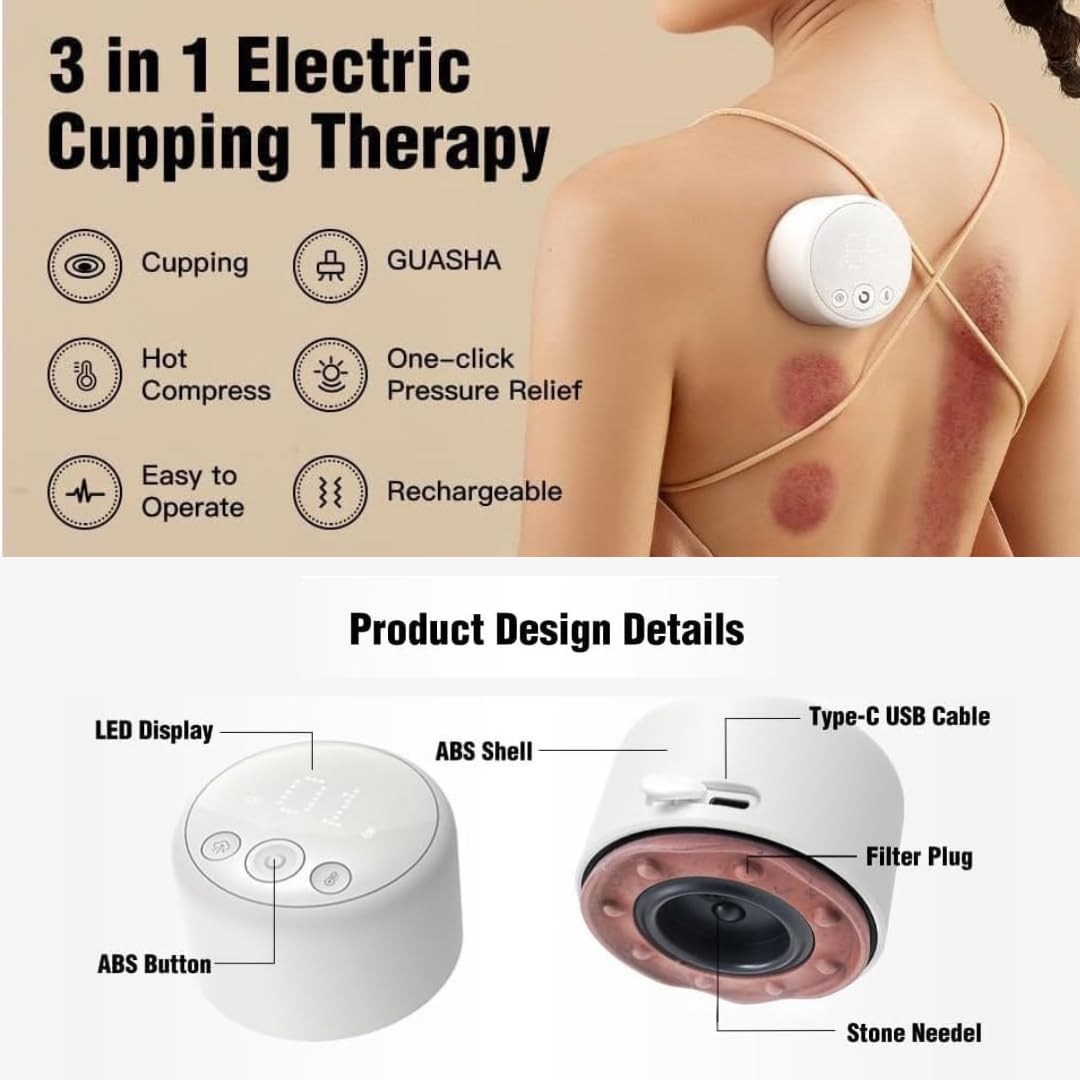 Teklove Smart Rechargeable Electric Cupping Massager with Suction Mode, Natural Red Bianstone for Joint Pain Relief, Muscle Recovery and Poor Blood Circulation