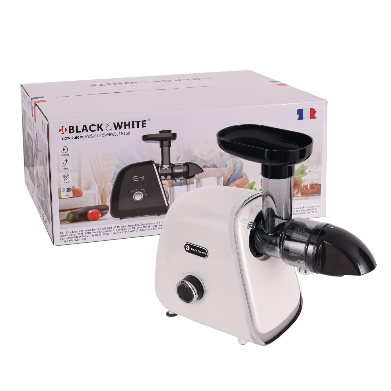 Black & White Slow Juicer with 7 Speed Control Buttons and Reverse Function BWSJ1515W