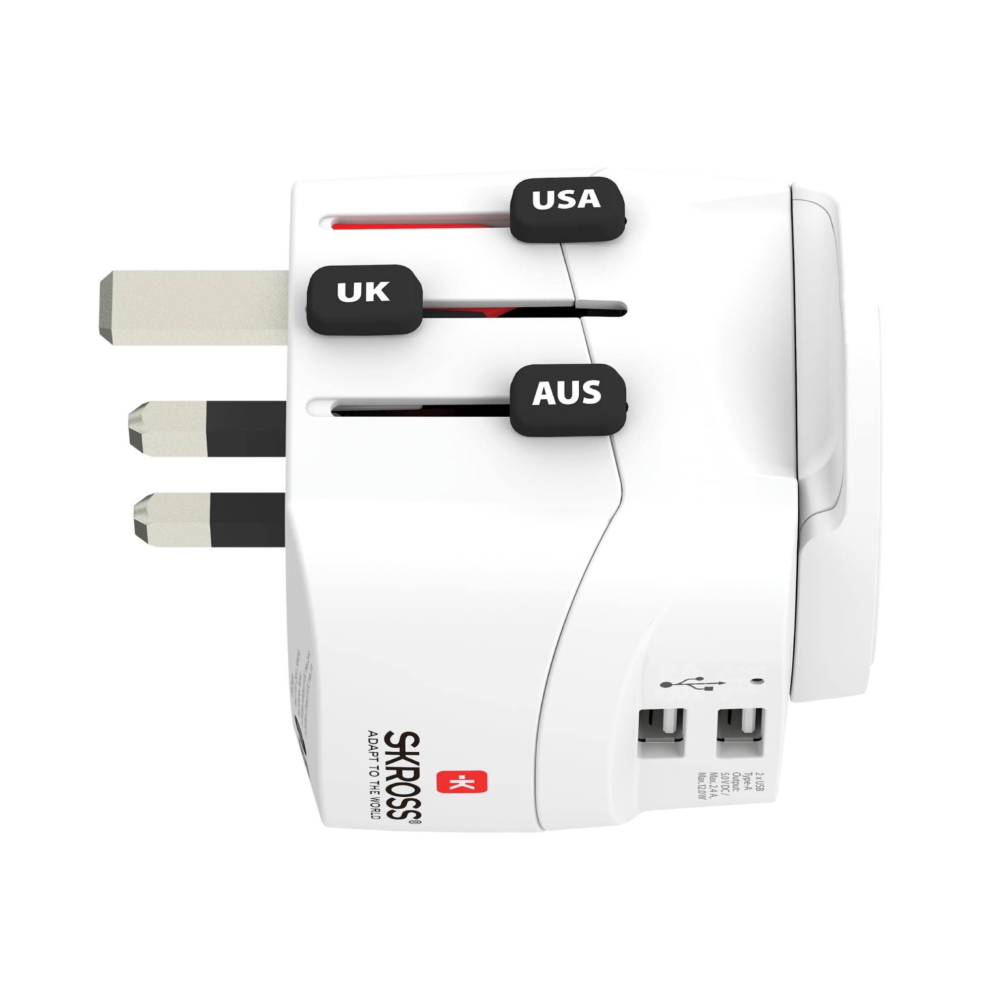 سكروس محول USB عالمي خفيف 2xA من برو، ابيض