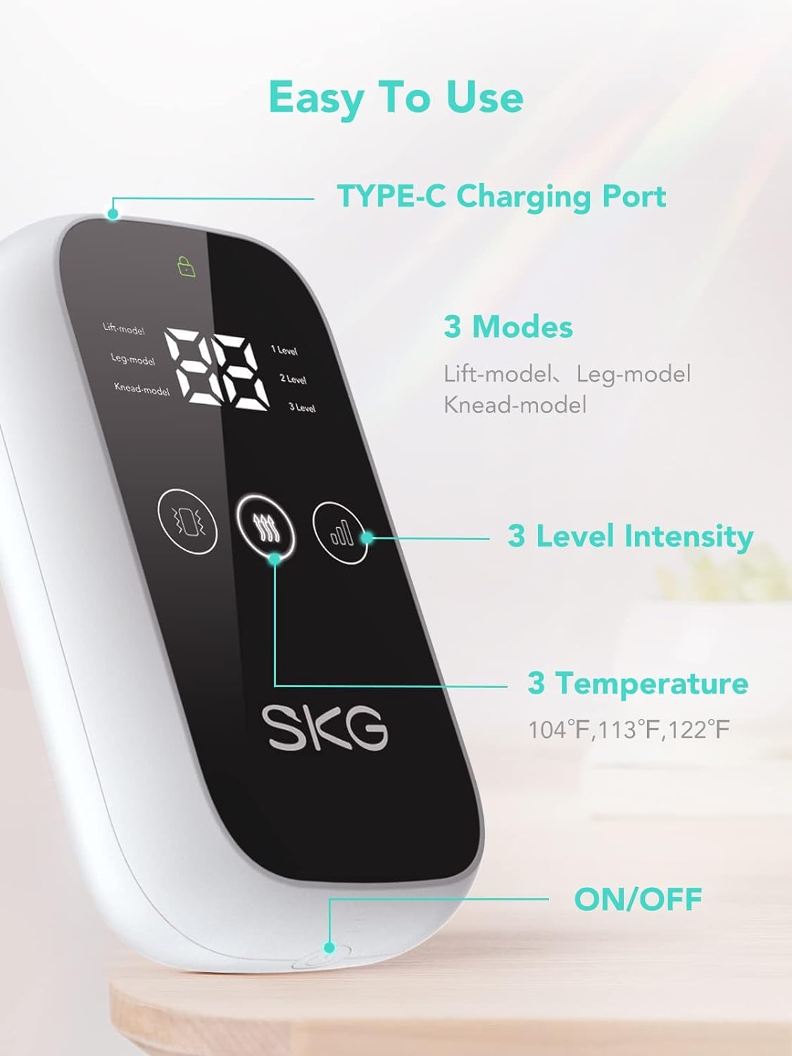 SKG Leg Massager with Heat, Cordless Foot and Calf Massager for Circulation, 3 Modes 3 Intensities Portable Leg Massager for Pain Relief Use at Home Office Car Women Men Gifts BM3-E