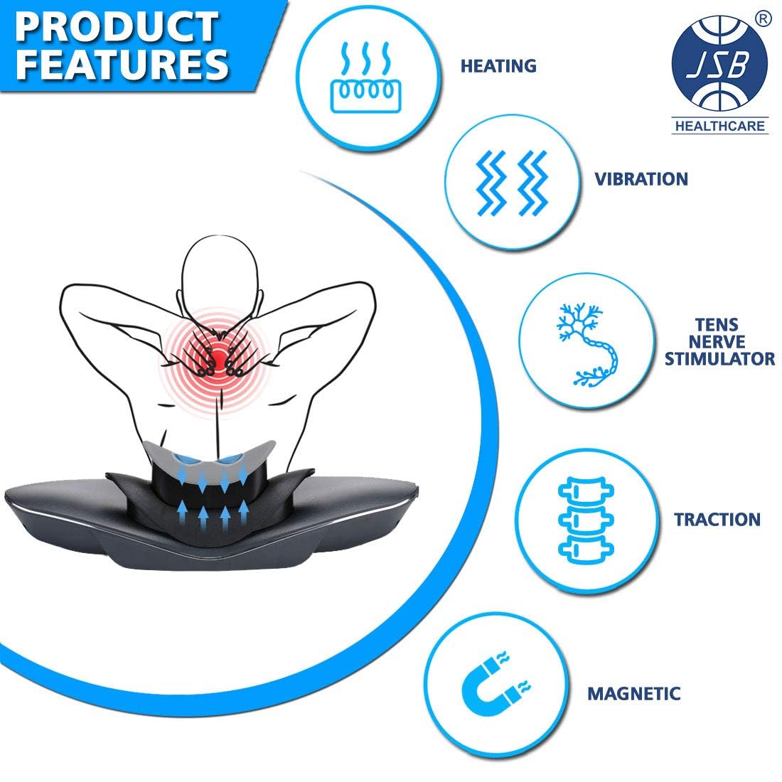 Fipka Neck Massager with EMS - Intensity Control for Spine Posture and Neck Pain Electric Neck Traction Device with TENS Pulse Nerve Stimulation for Pain Relief