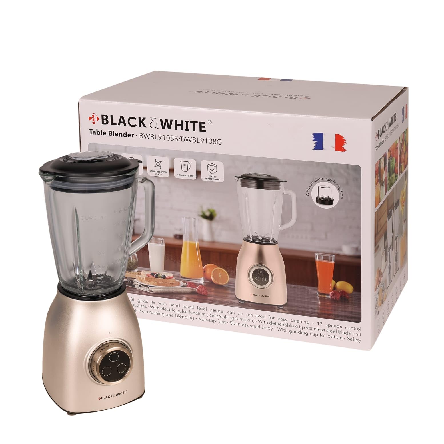Black & White Table Blender with 17 Speed Control and Ice Crushing Function | BWBL9108G
