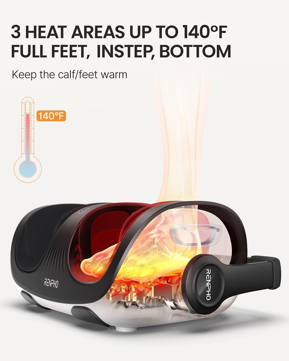 Renpho Shiatsu Foot Massager for Feet and Legs with Heat and Remote Control, Deep Kneading and Leg Rolling with Handle, Fits Men's Feet up to US Size 14, for Home and Office