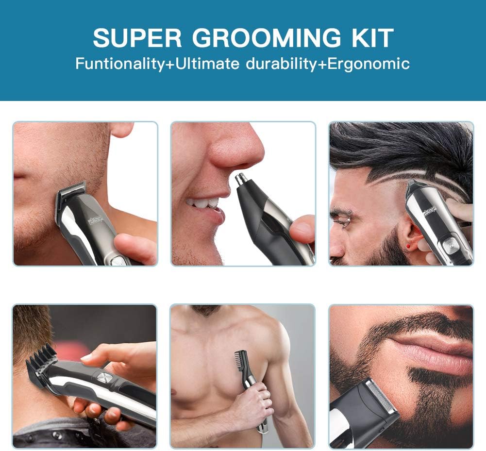 DSP Men's Facial Hair Trimmer Set, Beard and Nose Trimmer, Rechargeable via USB, IPX7 Waterproof