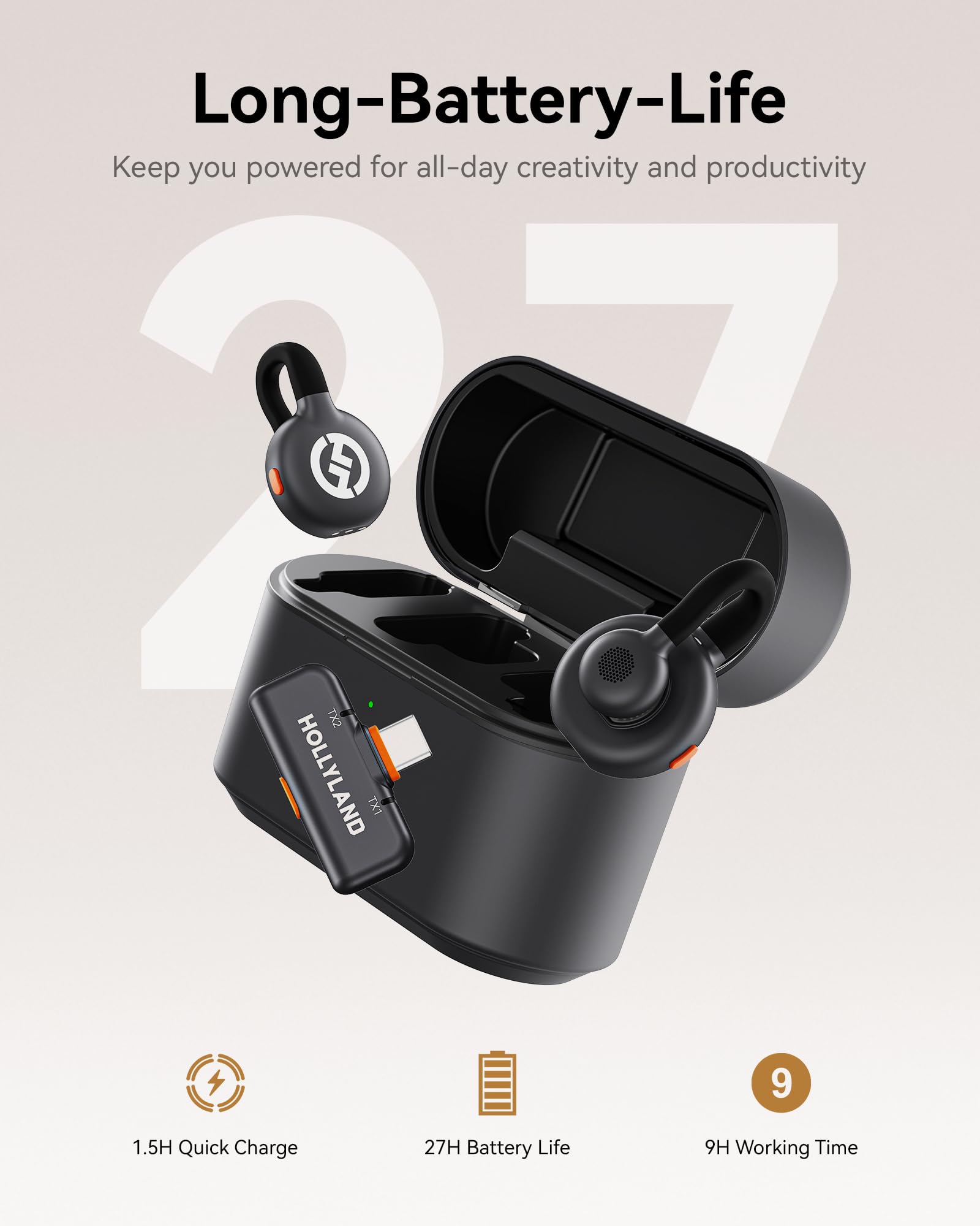 Hollyland Lark M2S Wireless Lavalier Microphone (Camera RX+USB-C RX+Lightning Cable) for iPhone/Camera/Android/Computer, Titanium Clip with Noise Cancellation, 30H Battery, Vlogging, Interviews and Content Creation