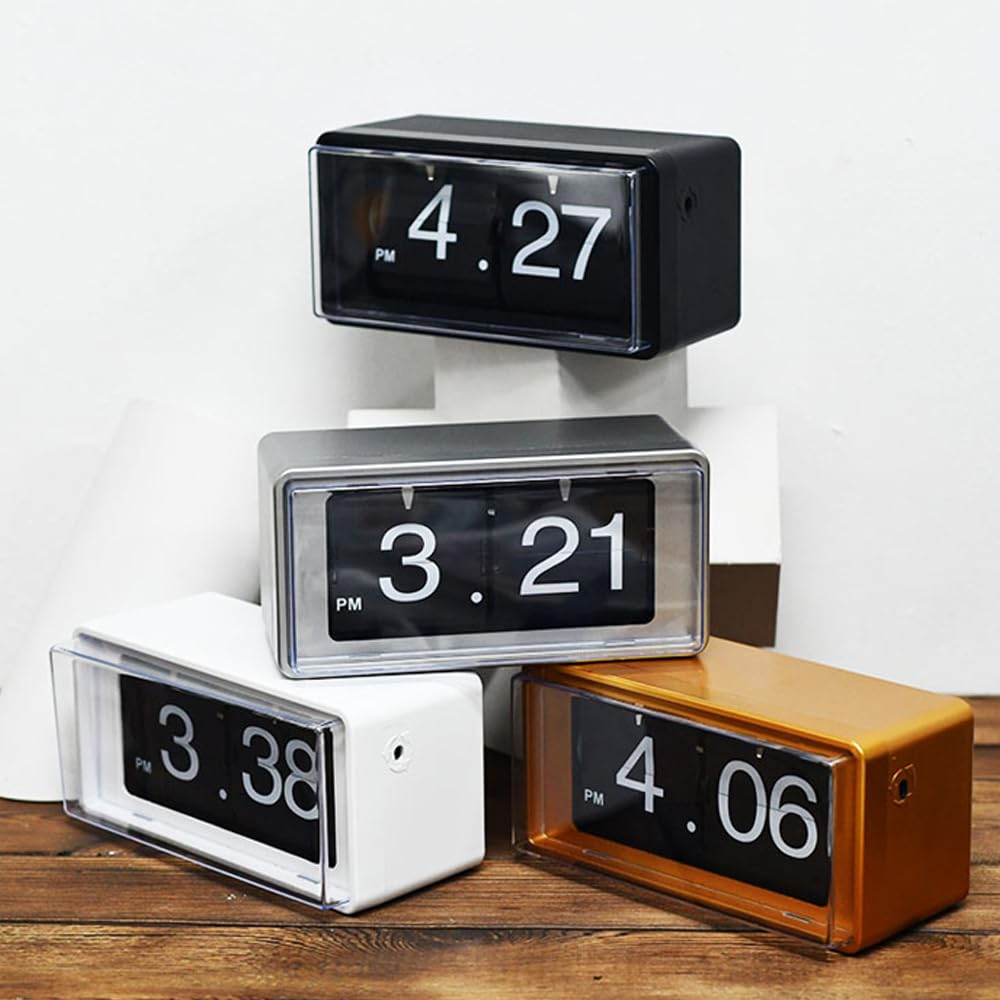 BHning Retro Style Flip Clock,Auto Page Turning Transparent Cover Digital Flip Desk Clock. Classic Mechanical Battery Operated Digital Display,Home and Office Decorations(No Battery Included) (Black)