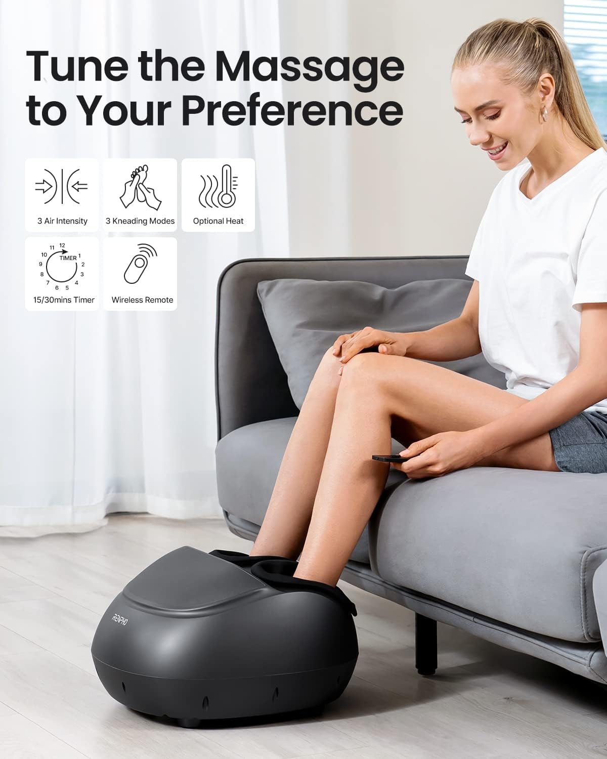 Renpho RF-FM059R-BK,RENPHO Foot Massager Machine with Heat and Remote, Deep Kneading, Delivers Relief for Tired Muscles and Plantar Fasciitis,Fits feet up to Unisex Size 12-Black