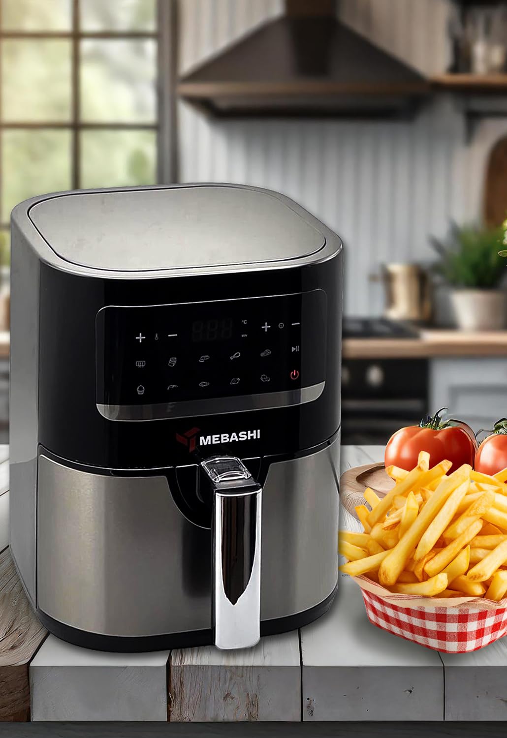 MEBASHI Air Fryer, 1600W 4.5L Capacity, Air Fryer Digital Display, 10 Pre-Set Cooking Programs, Non-Stick Coated Pot, Black Steel (ME-AF984)