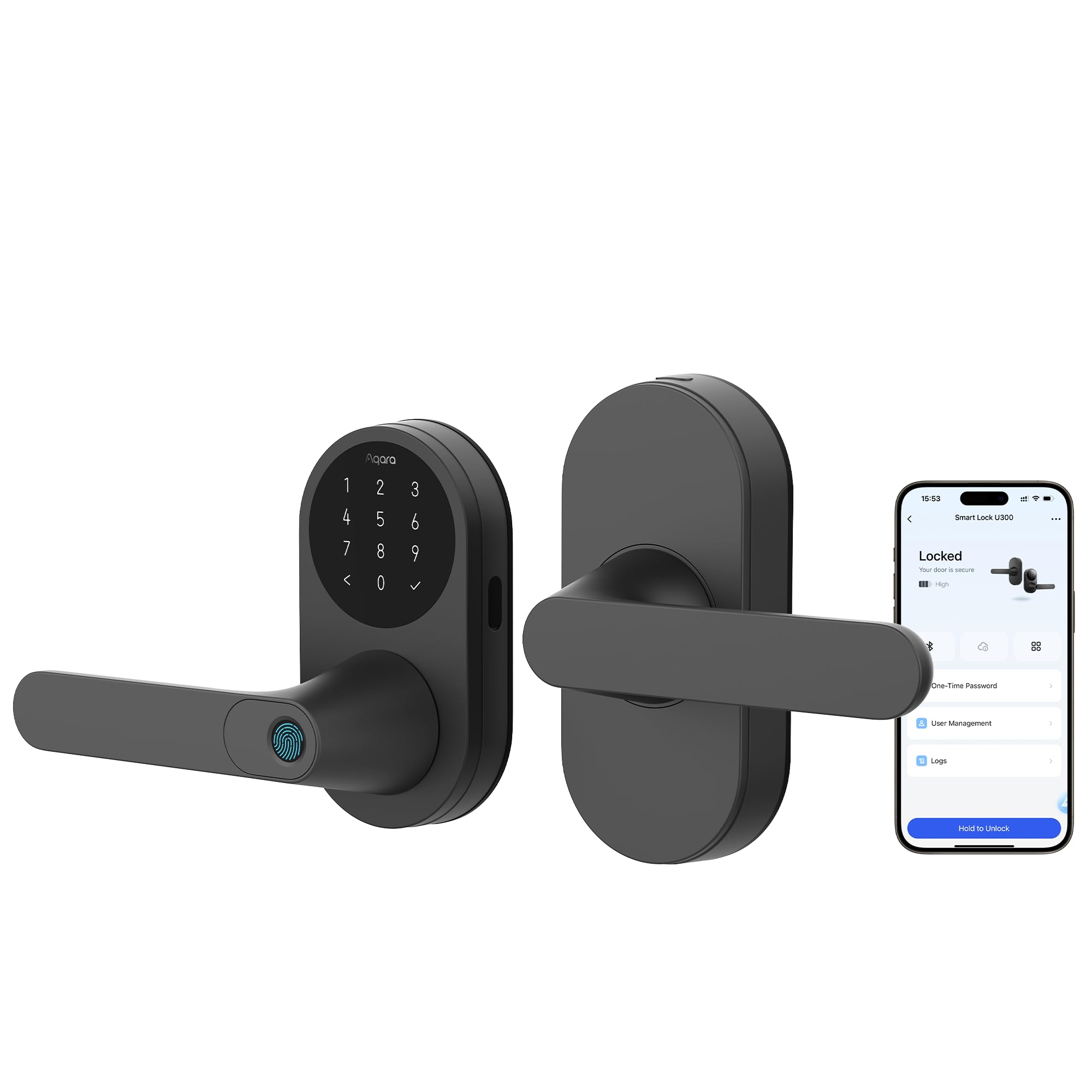Aqara Smart Fingerprint Keyless Entry Door Lock with Handle, Touch Keypad, U300 Black