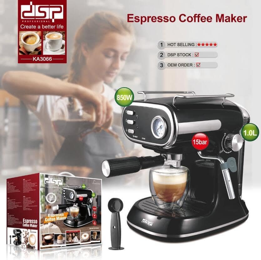 DSP 15 Bar Espresso Coffee Machine, KA3066, 850 Watt, Black