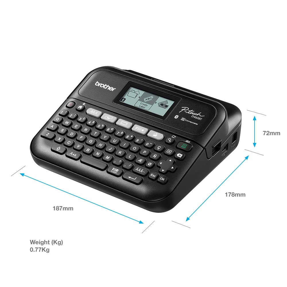 Brother PT-D460BT Versatile Desktop Label Printer | P-Touch Desktop Labeller | QWERTY Keyboard | Highly durable labels up to 18mm wide, UK Plug