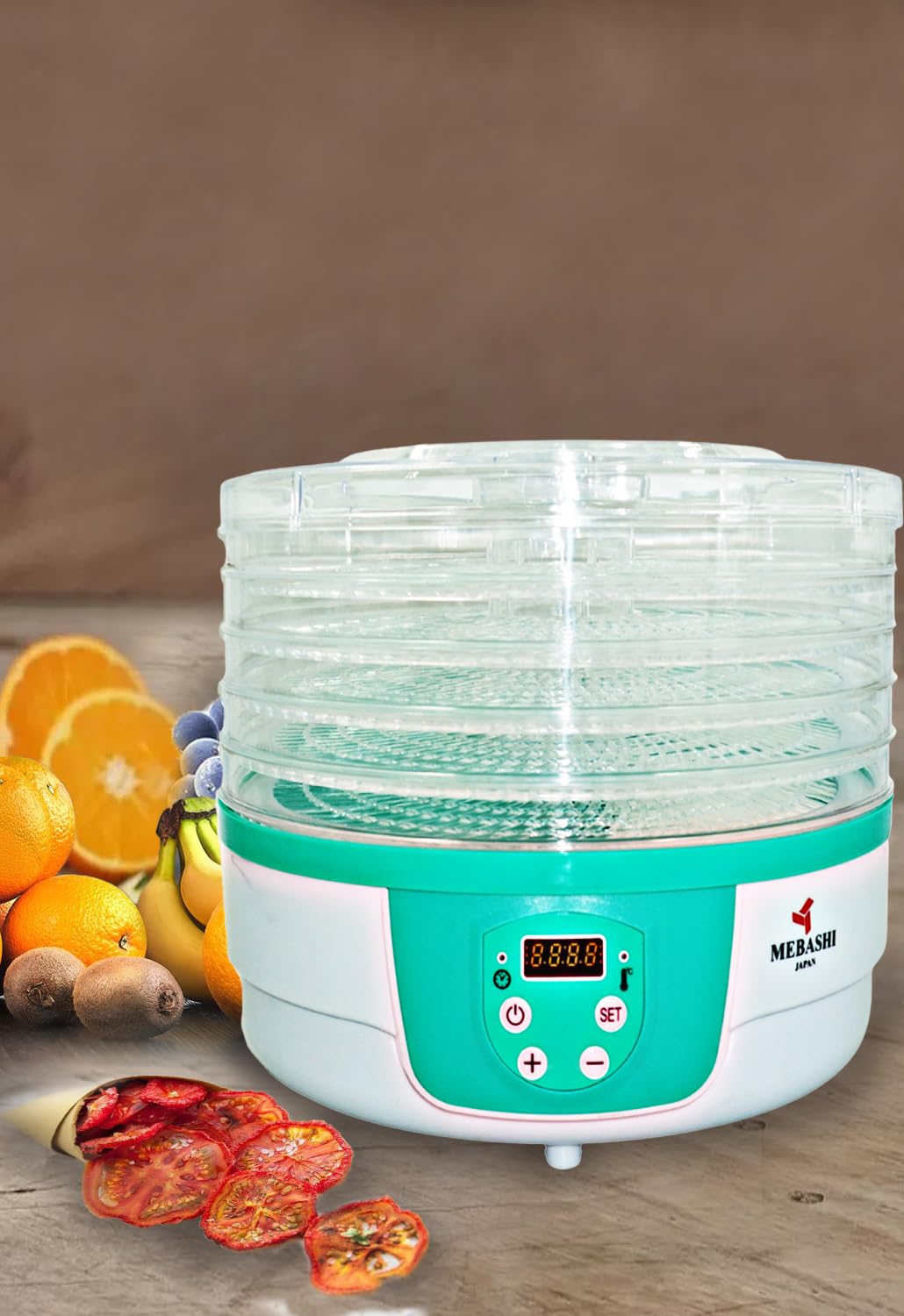 MEBASHI ME-FOD8202P Food Dehydrator, Rotatable, 5 Trays,(250W) Green (ME-FOD8202P)