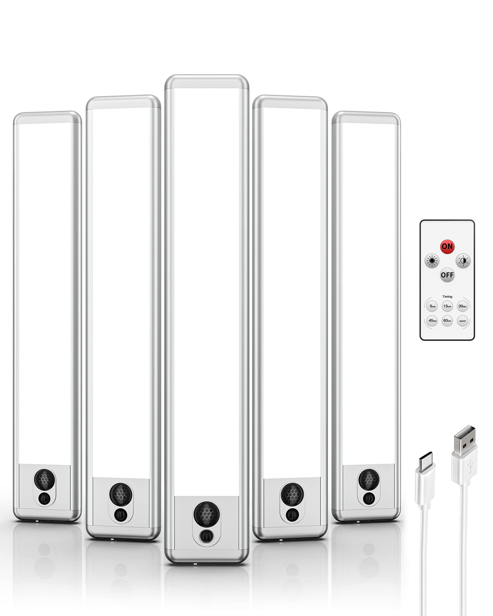 ايزفالو مجموعة مصابيح LED 5 مصابيح LED لاسلكية شحن USB ومستشعر حركة 5300 كلفن مع جهاز تحكم عن بعد للمطبخ وغرفة النوم وخزانة الممر والسلالم
