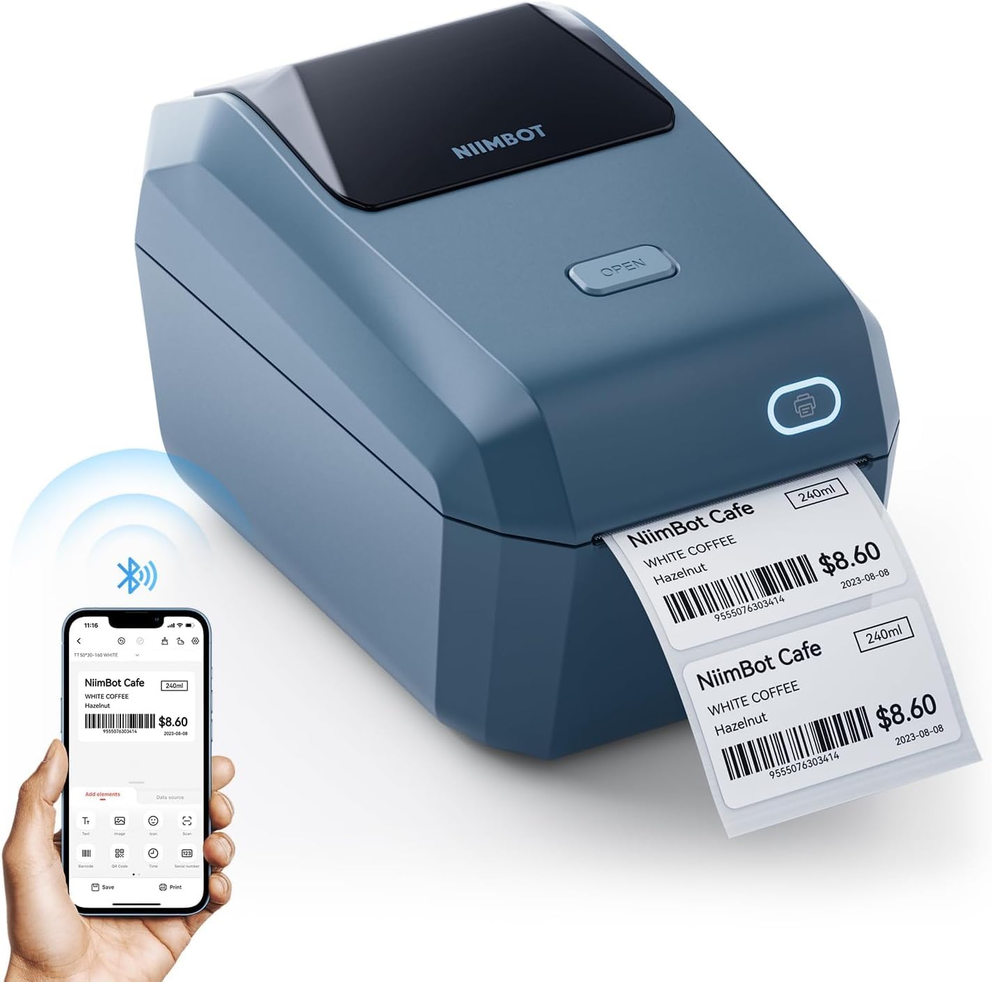 K3 Label Printer, 3 Inch Label Maker with High-Speed, Bluetooth and USB Connection, Support Smartphone & PC, Thermal Label Maker for Small Business and Home Office