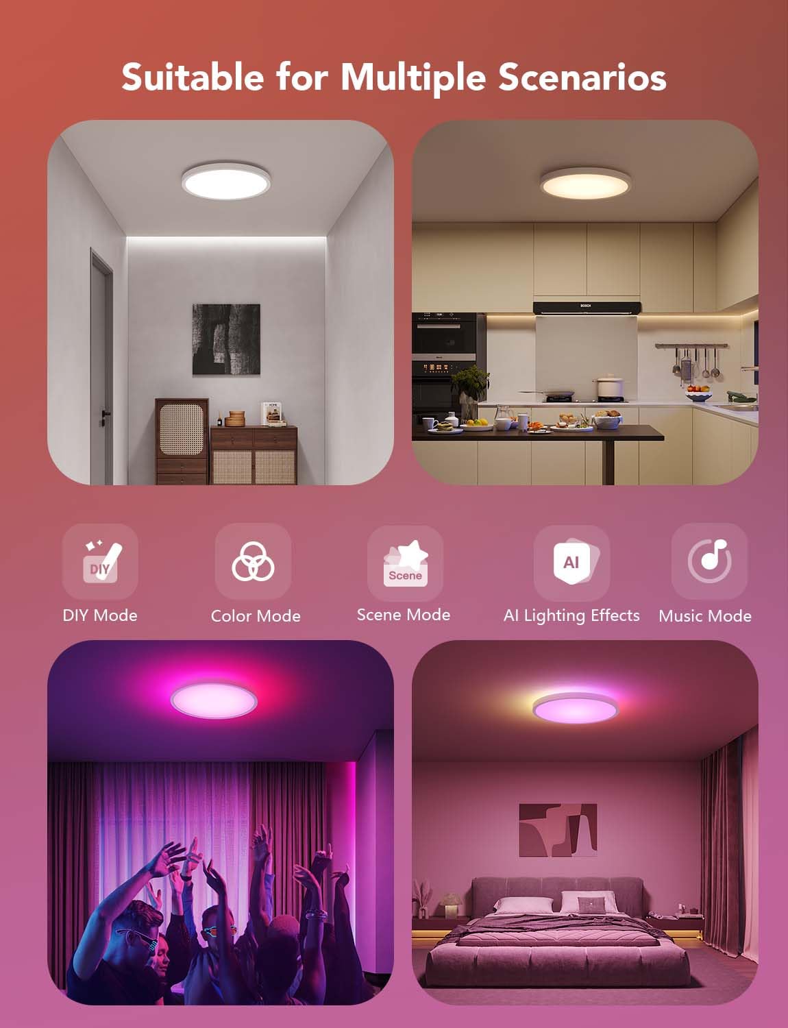 Govee Smart Ceiling Light, RGBIC LED Ceiling Light, 2400 Lumen Flush Mount, 16 Million Customizable Colors, Works with Alexa, 2200K-6500K Ceiling Lights for Bedroom, Living Room