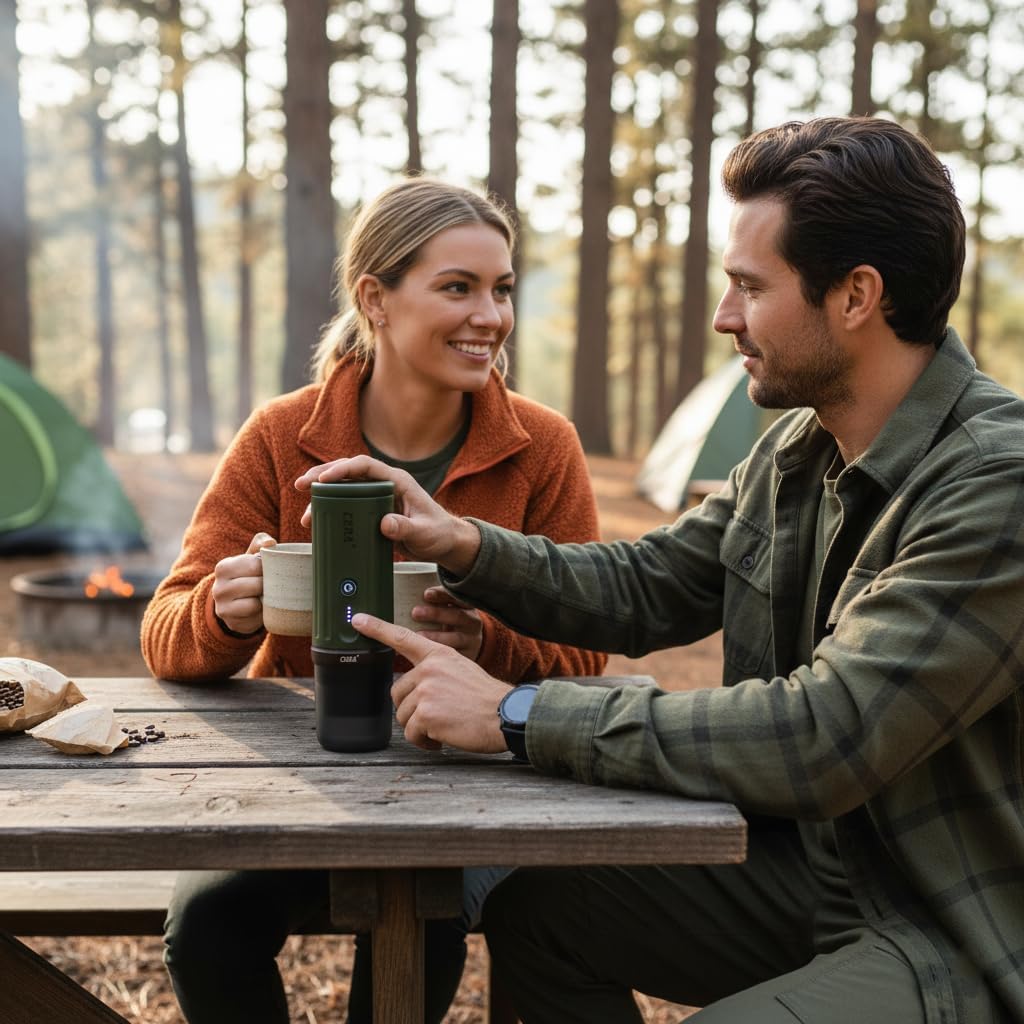 CERA+ Portable Electric Espresso Maker, 20 Bar Pressure, Self-Heating with USB-C, Compatible with NS Pods & Ground Coffee for Travel, Camping, Hiking, Car, Office
