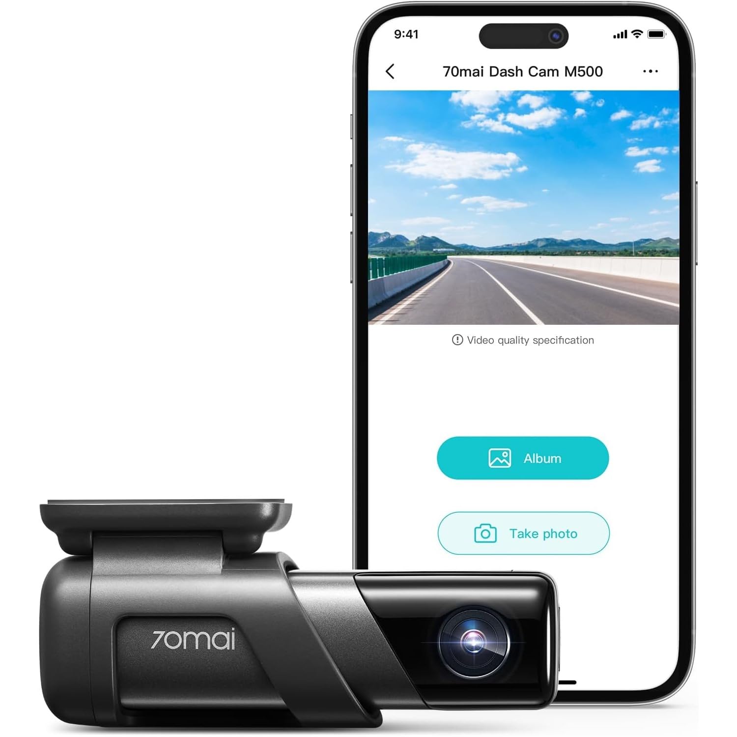 70mai M500 DashCam, 1944P Resolution, GPS, Extended ADAS, Voice Control, 170° Wide Angle, eMMC Storage, Driving Data Overlay, Wi-Fi, App Control, Optional Parking Monitoring & TPMS (32GB)