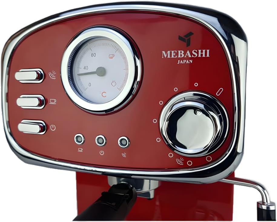 مايباشي ماكينة تحضير قهوة اسبريسو ME-ECM2010W - 20 بار، 1.25 لتر، اسود مع ميزان حرارة ومقبض بخار قابل للتعديل