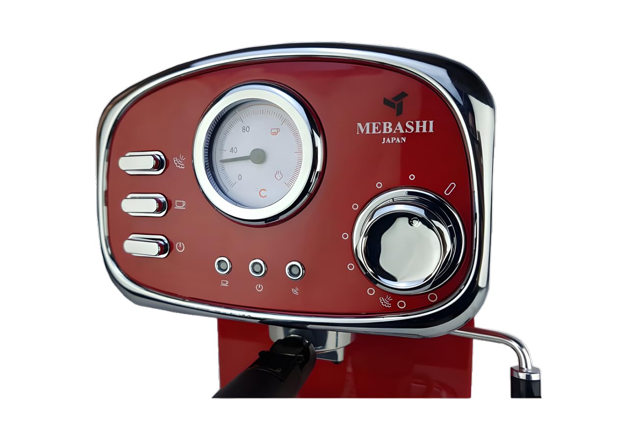 مايباشي ماكينة تحضير قهوة اسبريسو ME-ECM2010W - 20 بار، 1.25 لتر، اسود مع ميزان حرارة ومقبض بخار قابل للتعديل