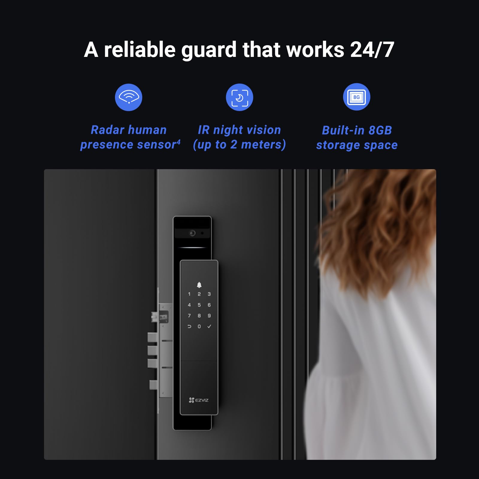 EZVIZ Smart Lock DL50FVS, 7-in-1 Smart Door Lock, 3D Face Recognition Door Lock, Built-in 8GB storage, Night Vision, Active Intercom, App Control, Free Installation (Black, 5085 Mortise)