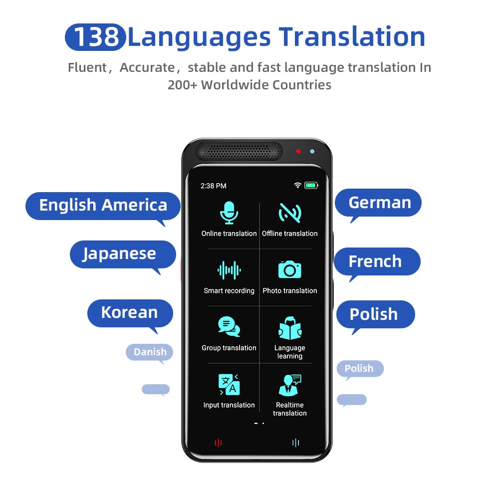 LTDNB Language Translator Device, Supports 138 Languages, Real-Time Voice Translation, Portable Online Offline Translator for Business Travel Learning, 4.1 Inch HD Touch Screen (Black)