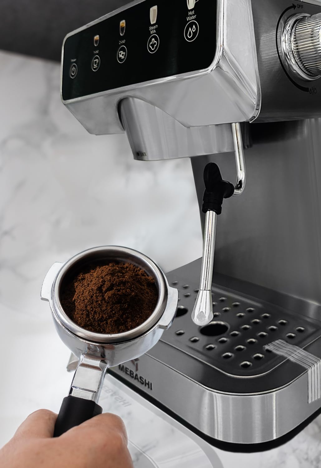 MEBASHI Espresso Coffee Machine - 1.2L, 20 Bar, Stainless Steel, Dual Filter,(1150-1360W) Detachable Frothing Nozzle (ME-ECM2113)
