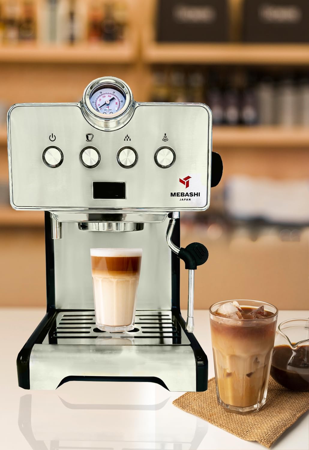 MEBASHI Espresso Coffee Machine - 15 Bar, 1.7L Capacity, Stainless Steel, Multifunction with Adjustable Brewing Time, and Professional Porta-Filter (ME-ECM2043)(1450W)