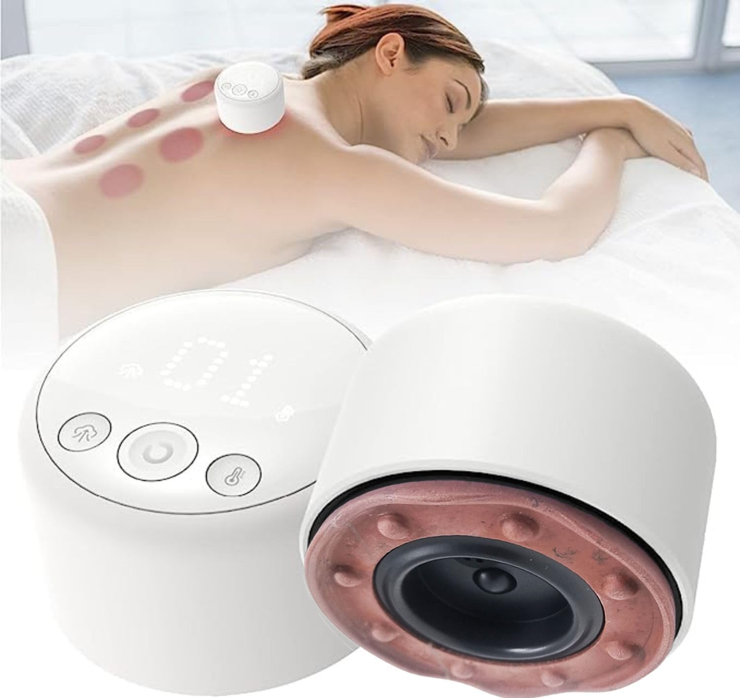 Teklove Smart Rechargeable Electric Cupping Massager with Suction Mode, Natural Red Bianstone for Joint Pain Relief, Muscle Recovery and Poor Blood Circulation