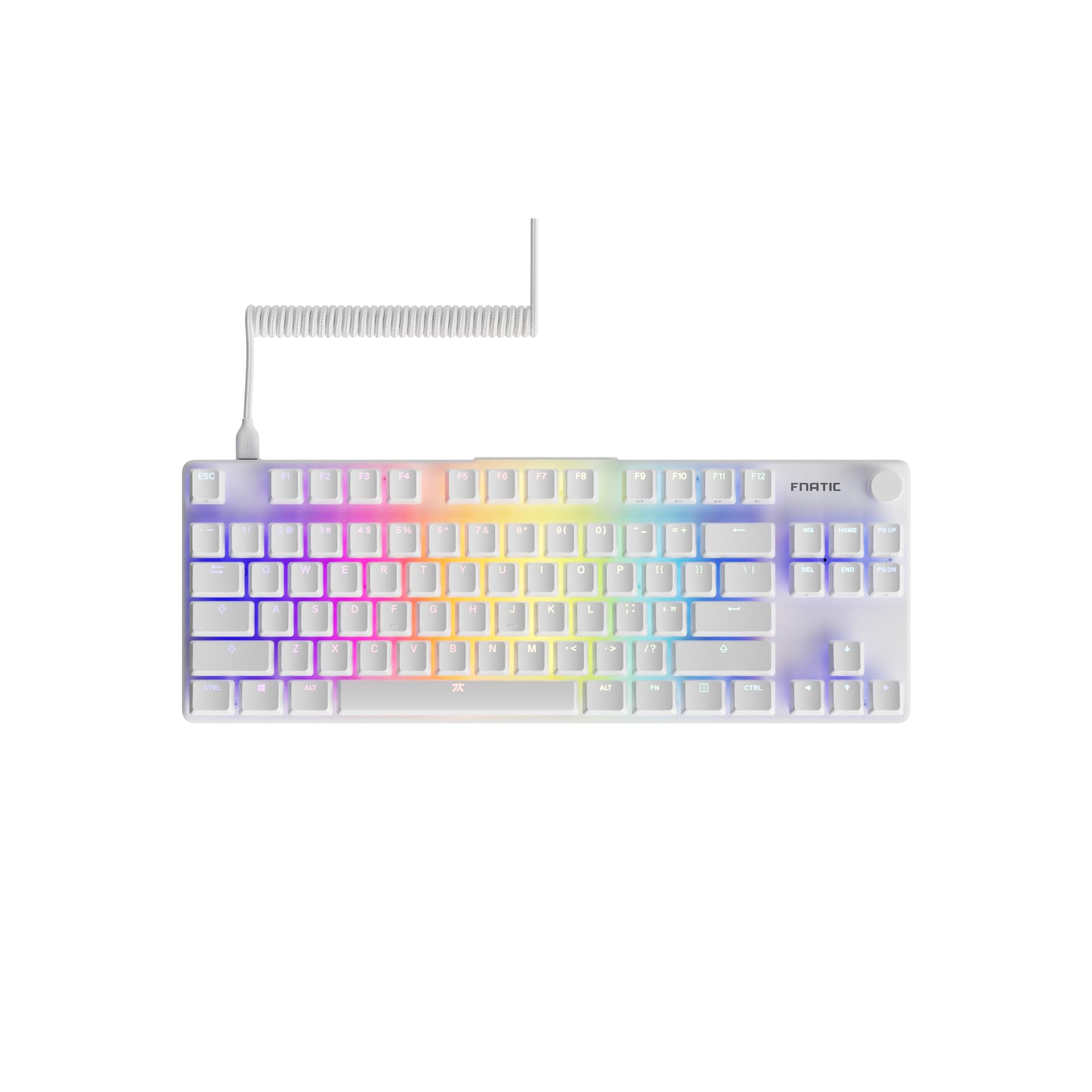 Fnatic STREAK80 LP White TKL Mechanical Low Profile Pro Gaming Keyboard, Speed Switches with short key-travel, LED RGB, PBT Keycaps, Silent PORON foam, US ANSI Layout QWERTY