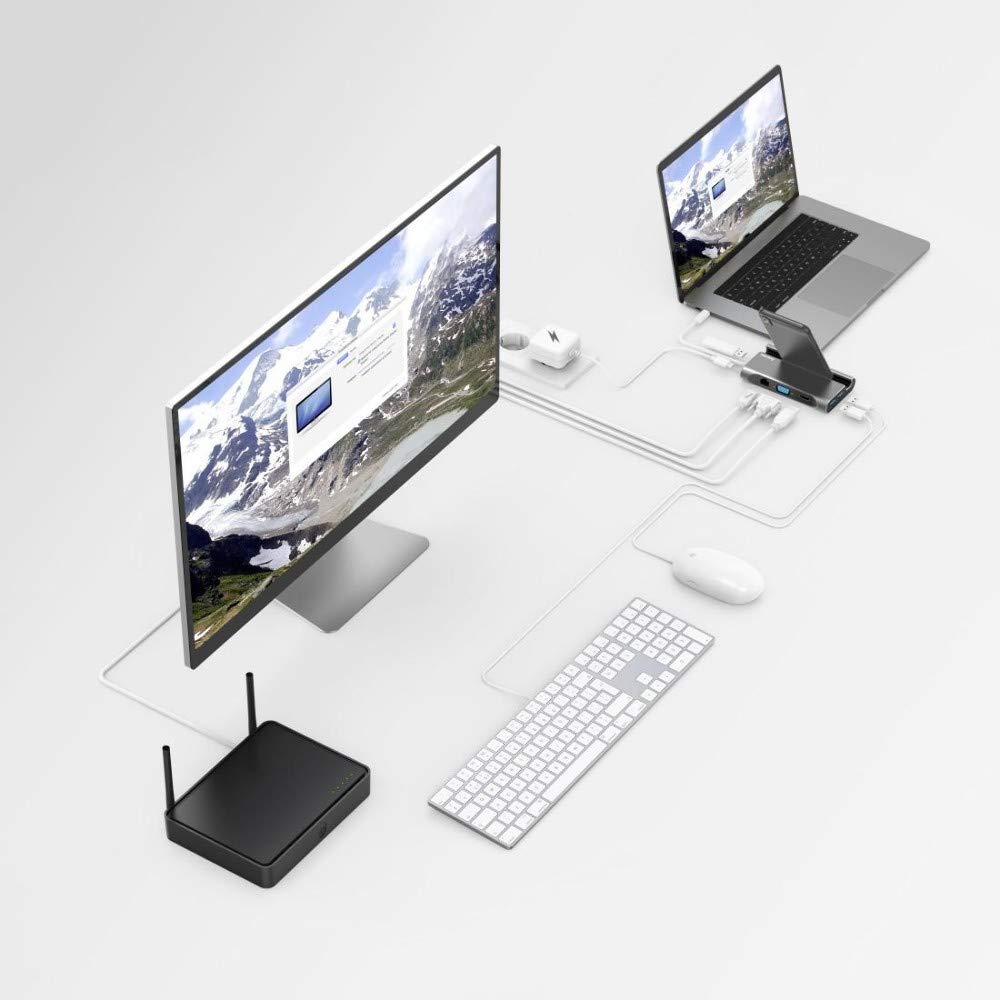هاما قاعدة شحن USB نوع سي 7 في 1 135764 لـ 3 منافذ USB-A 3.1، HDMI، VGA، LAN، USB-C (PD) - (عبوة من قطعة واحدة)