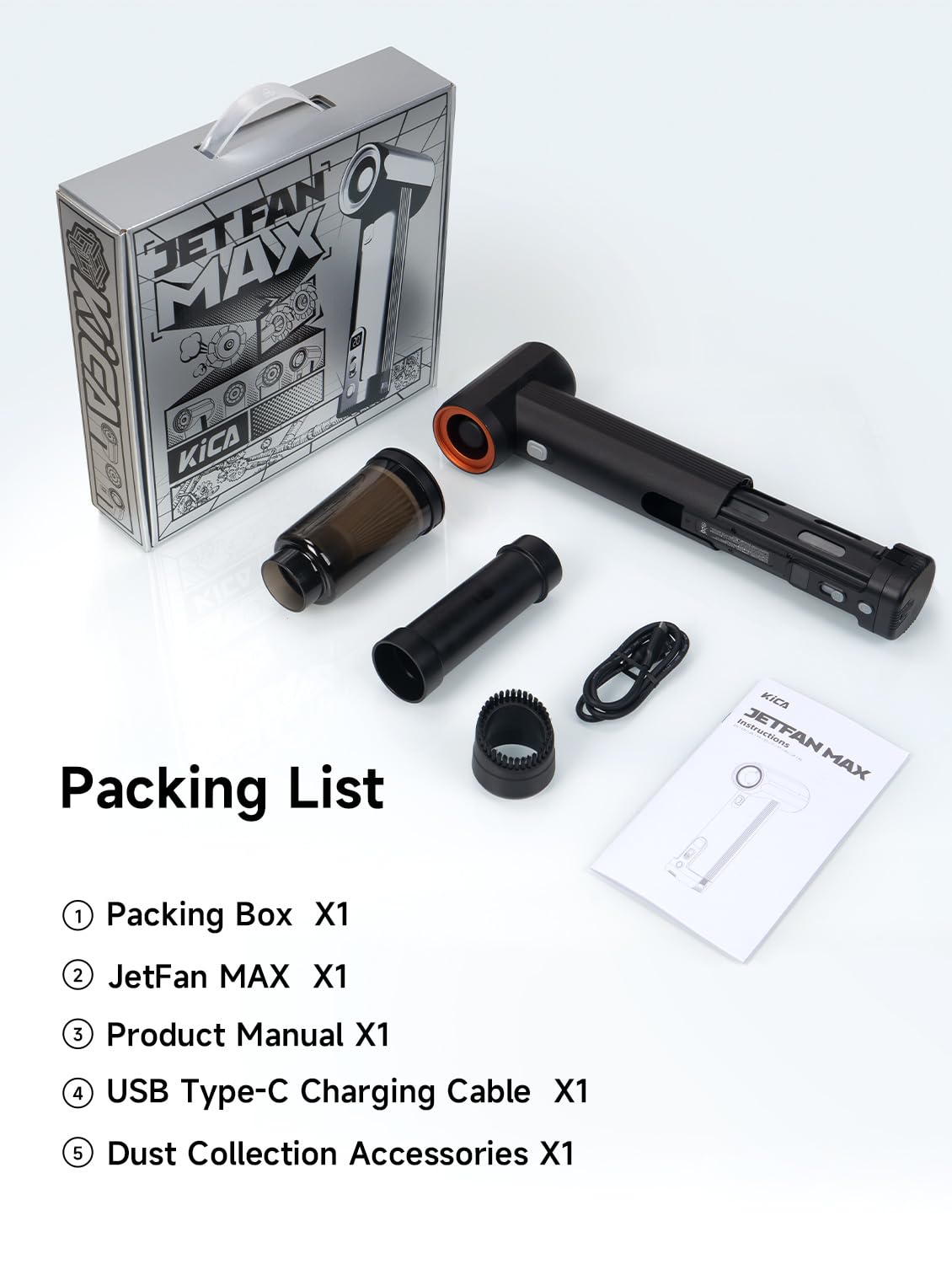 KiCA Car Dryer Air Blower - Maximum Power 785W & 205MPH Wind Speed, 54W Fast Charging, 6 x 4000mAh Batteries, Powerful Turbo Dryer for Car Drying, Lawn Care & Patio Cleaning - Jet Fan MAX