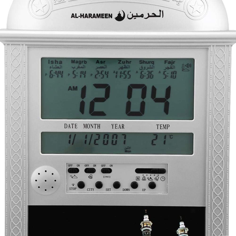 الحرمين منبه صلاة رقمي للمسلمين للصلاة الاسلامية HA-4004 فضي