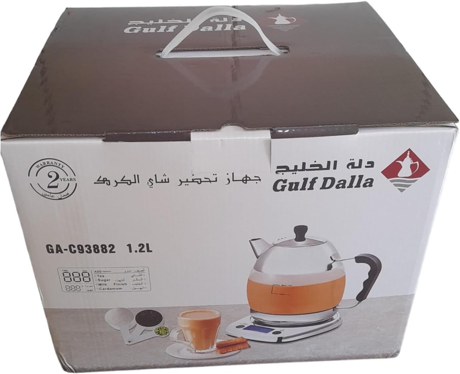 ماكينة صنع شاي دلة كرك من الخليج 1000 واط GA-C93882 سعة 1.2 لتر ستانلس ستيل / زجاج مع اغلاق تلقائي