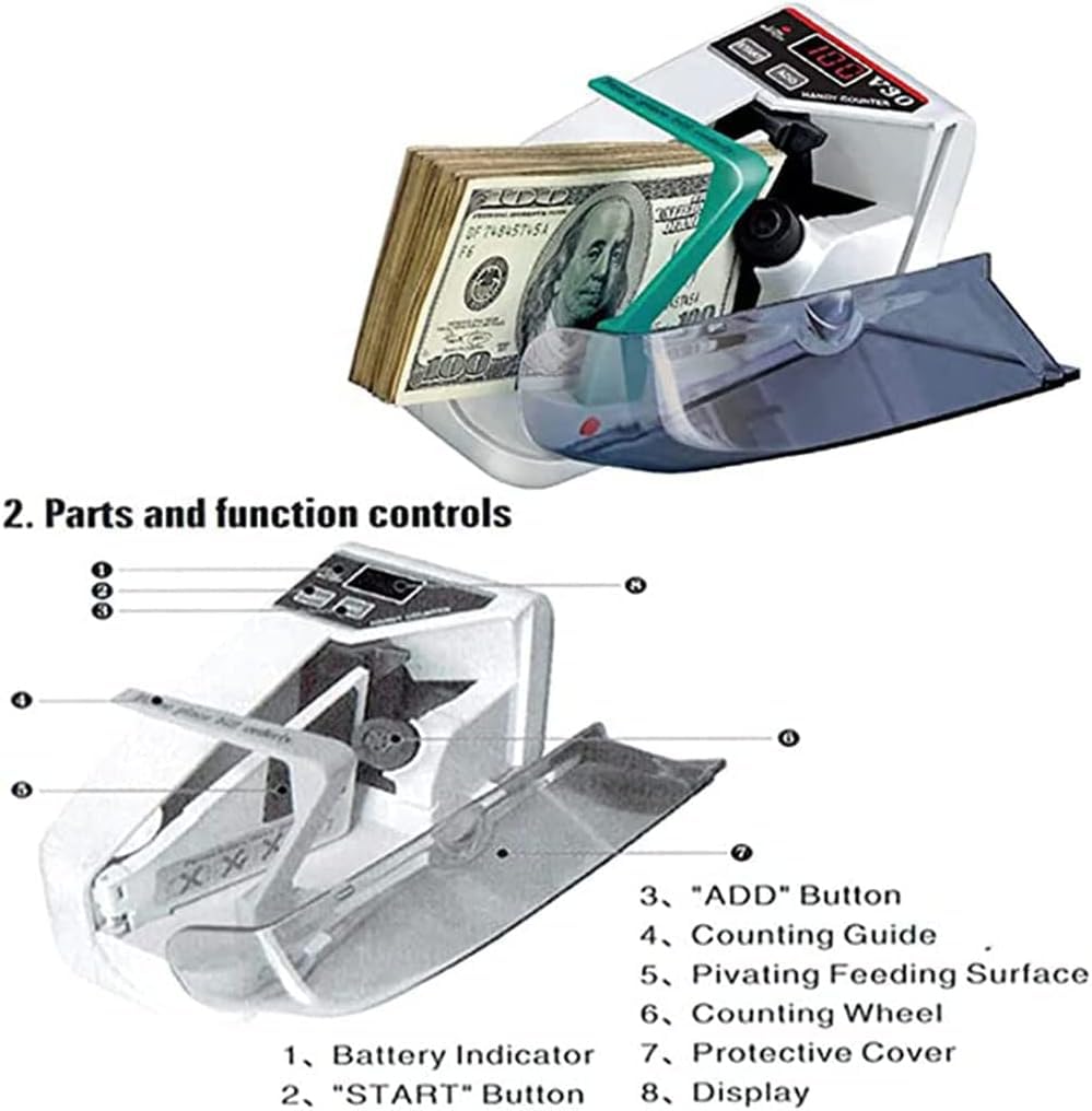 Cash Money Counting Machine, Money Counter Machine, Handheld Mini Portable Bill Cash Money Register Currency Counter Counting Machine with LED Display Financial Equipment