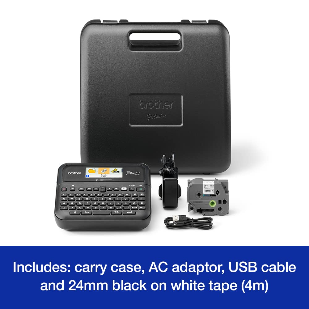 Brother PT-D460BT Versatile Desktop Label Printer | P-Touch Desktop Labeller | QWERTY Keyboard | Highly durable labels up to 18mm wide, UK Plug